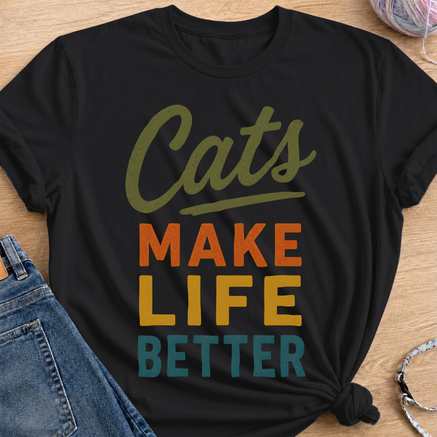 Better with Cats T-Shirt — Black