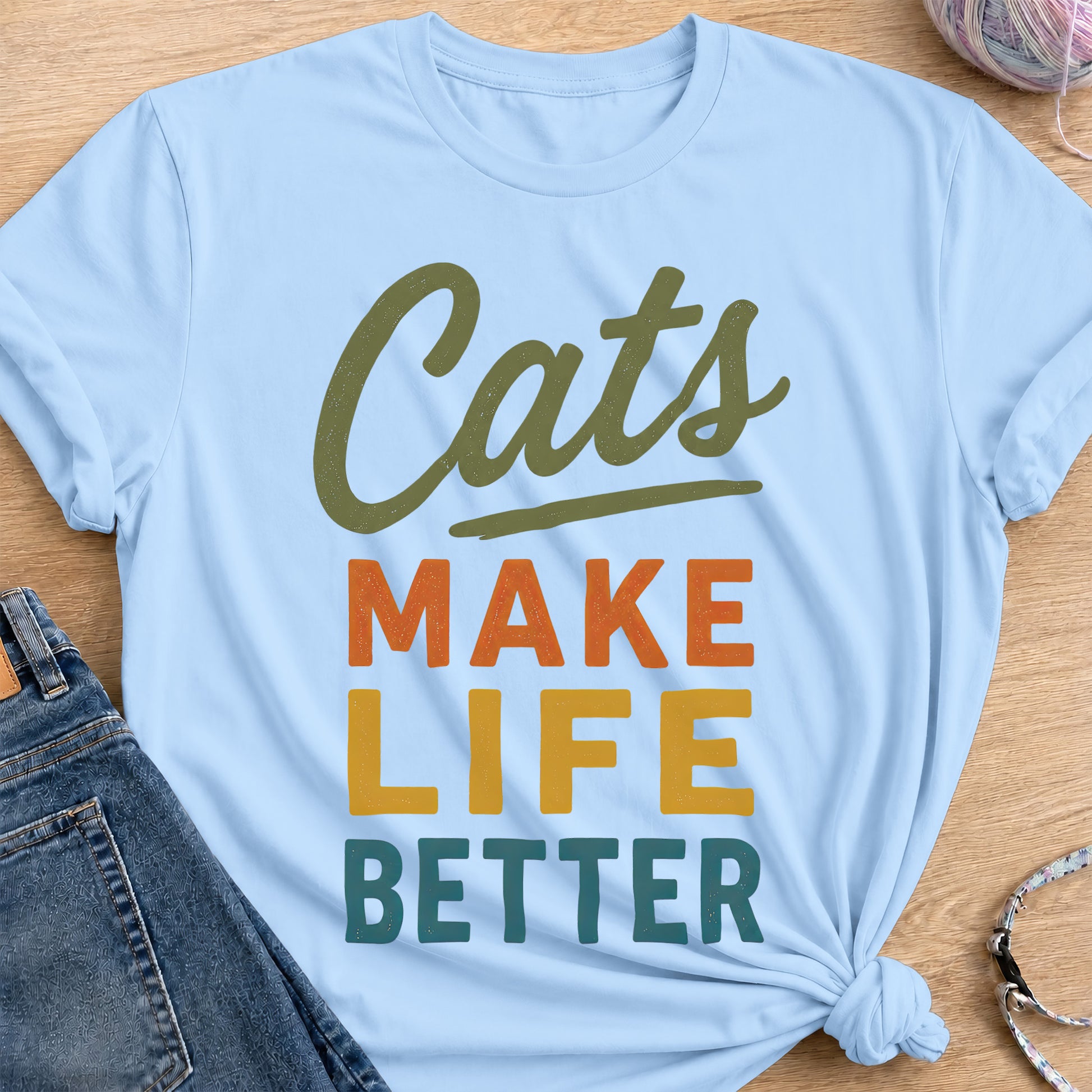 Better with Cats T-Shirt — Light Blue