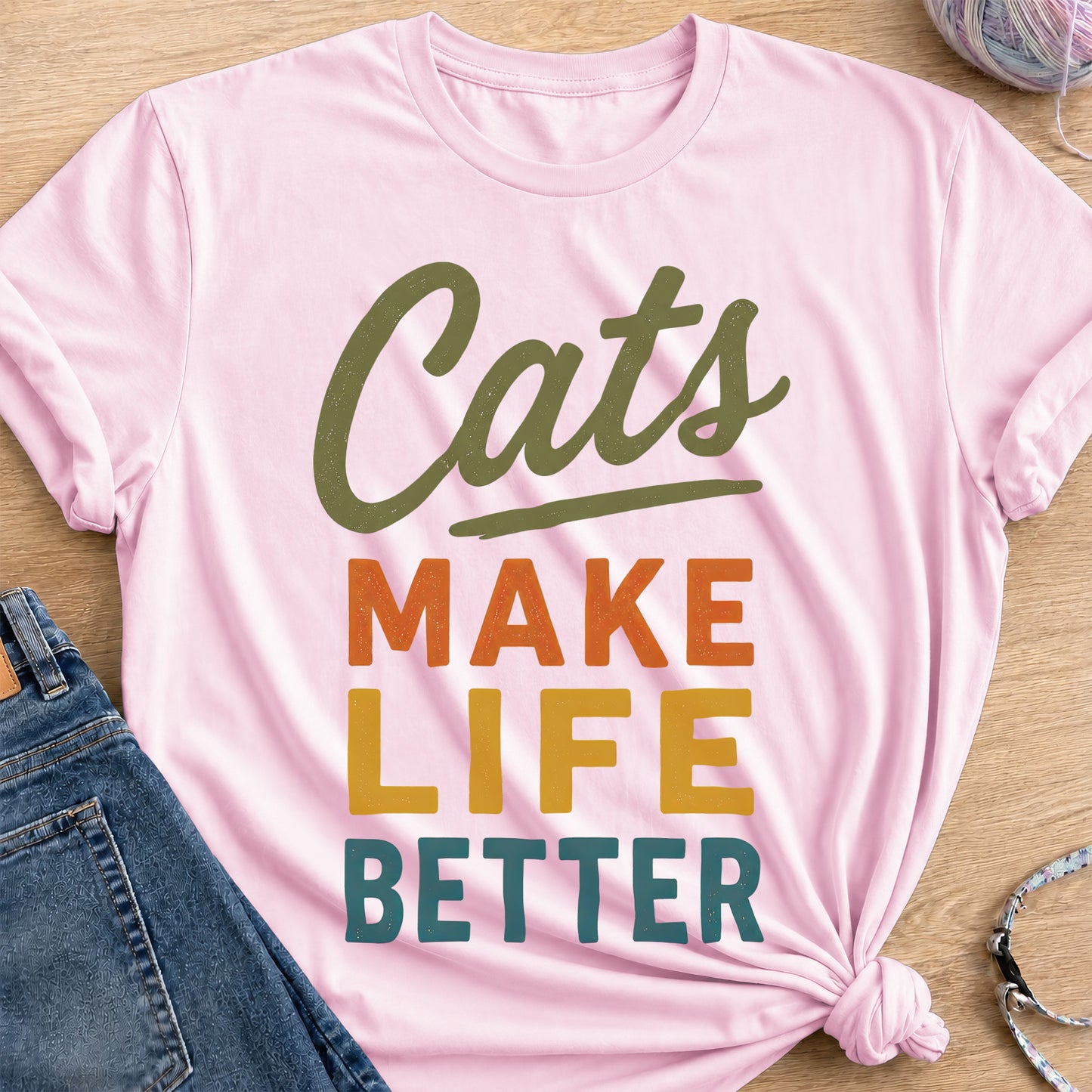 Better with Cats T-Shirt — Light Pink