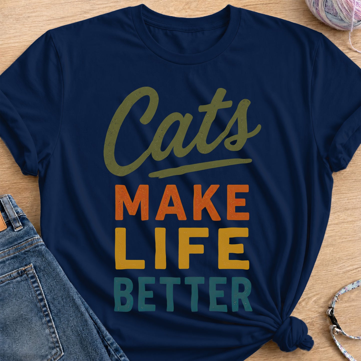 Better with Cats T-Shirt — Navy