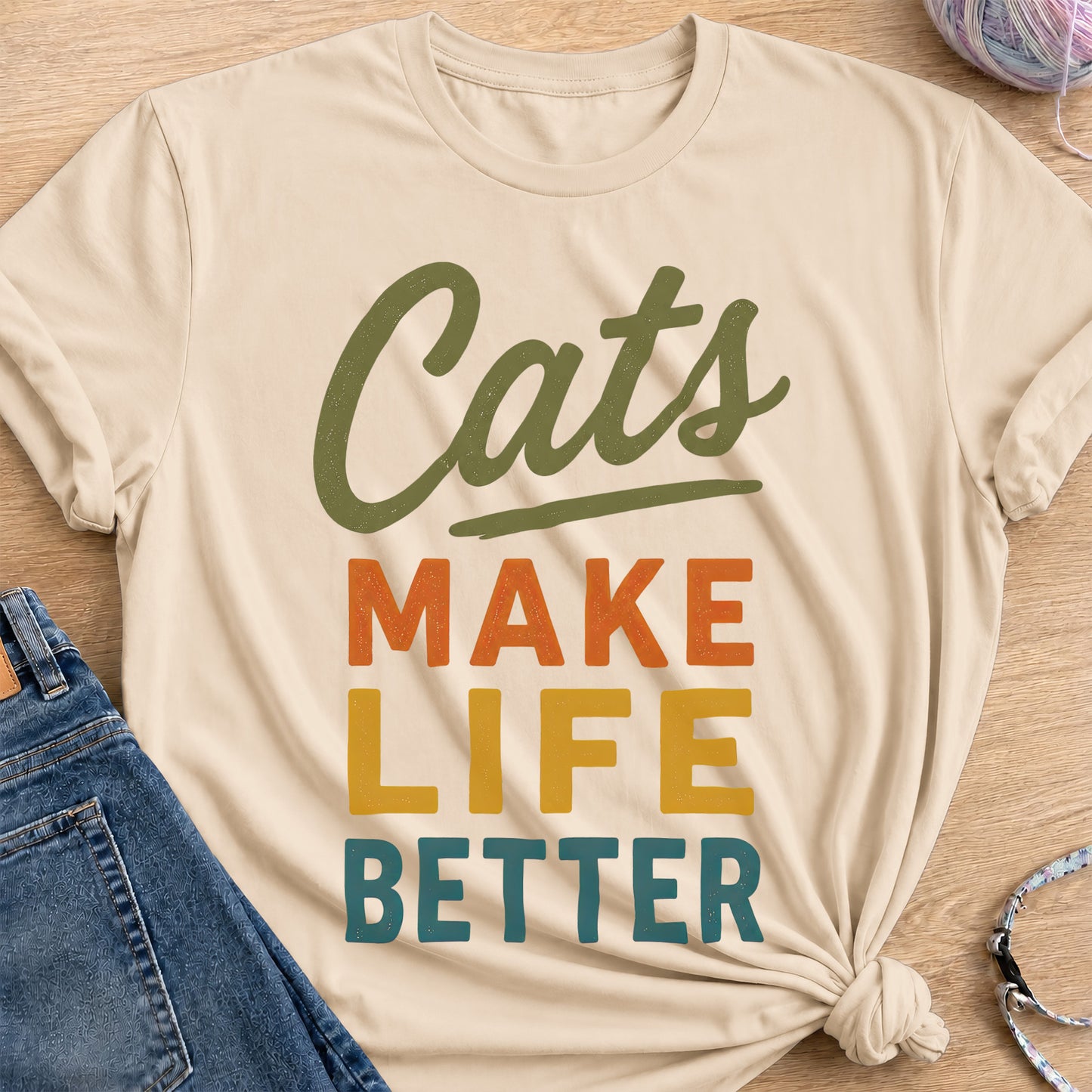 Better with Cats T-Shirt — Sand