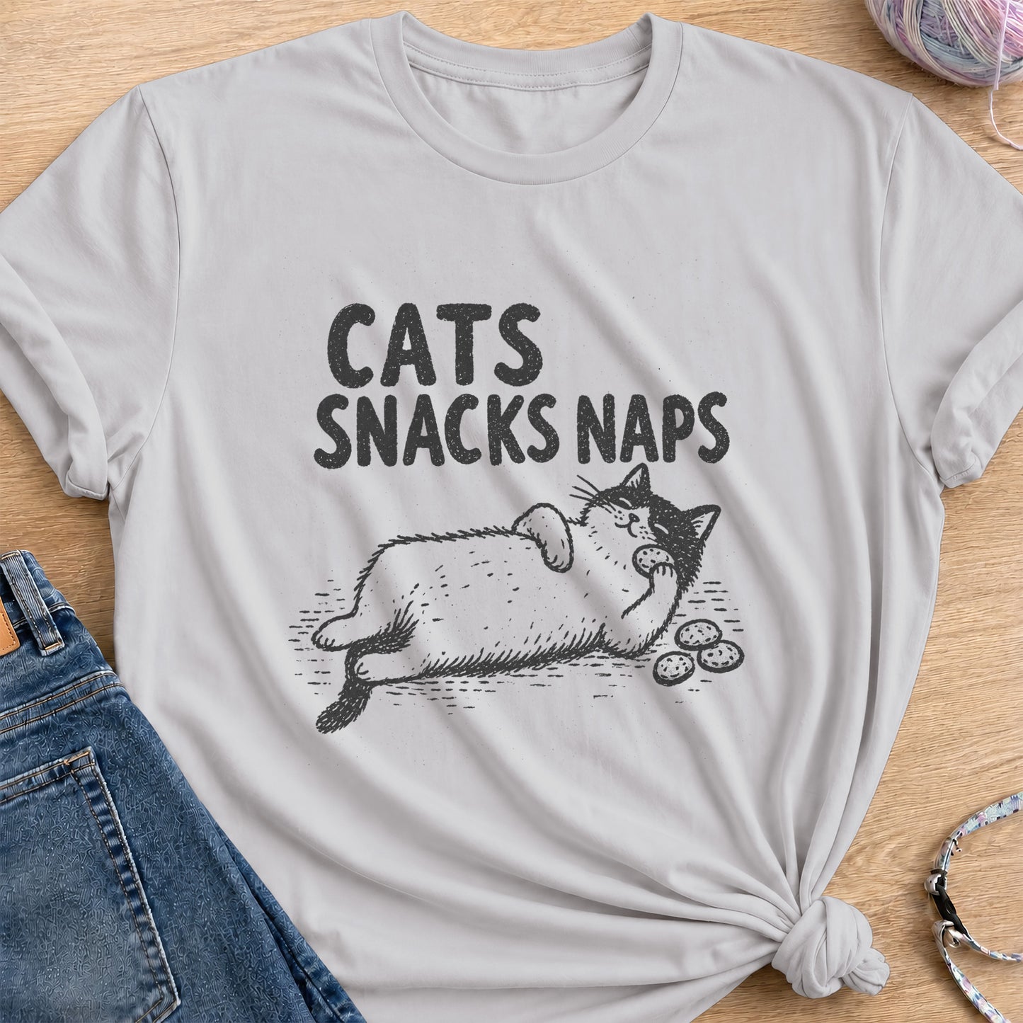 Cats Snacks Naps T-Shirt — Ice Grey