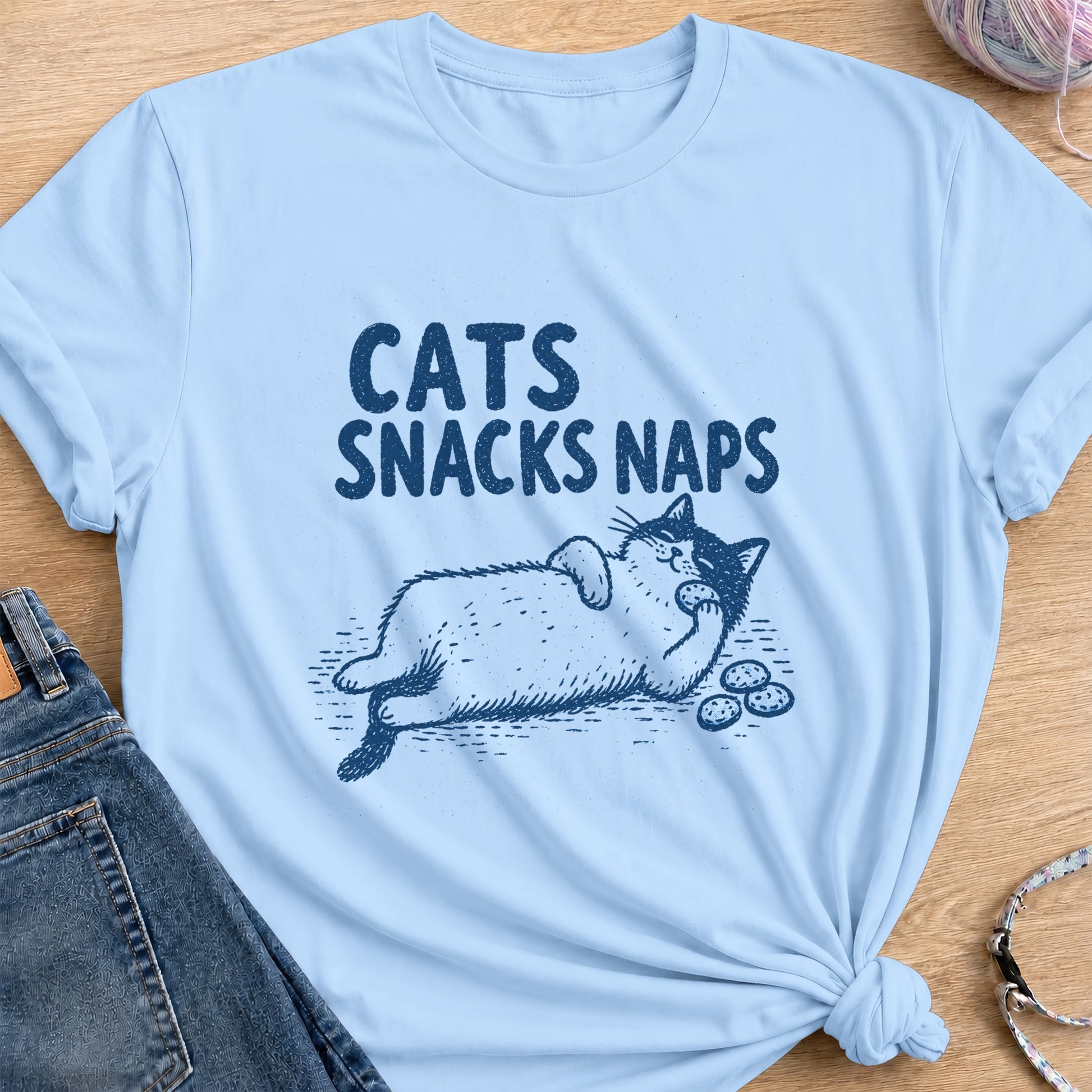 Cats Snacks Naps T-Shirt — Light Blue