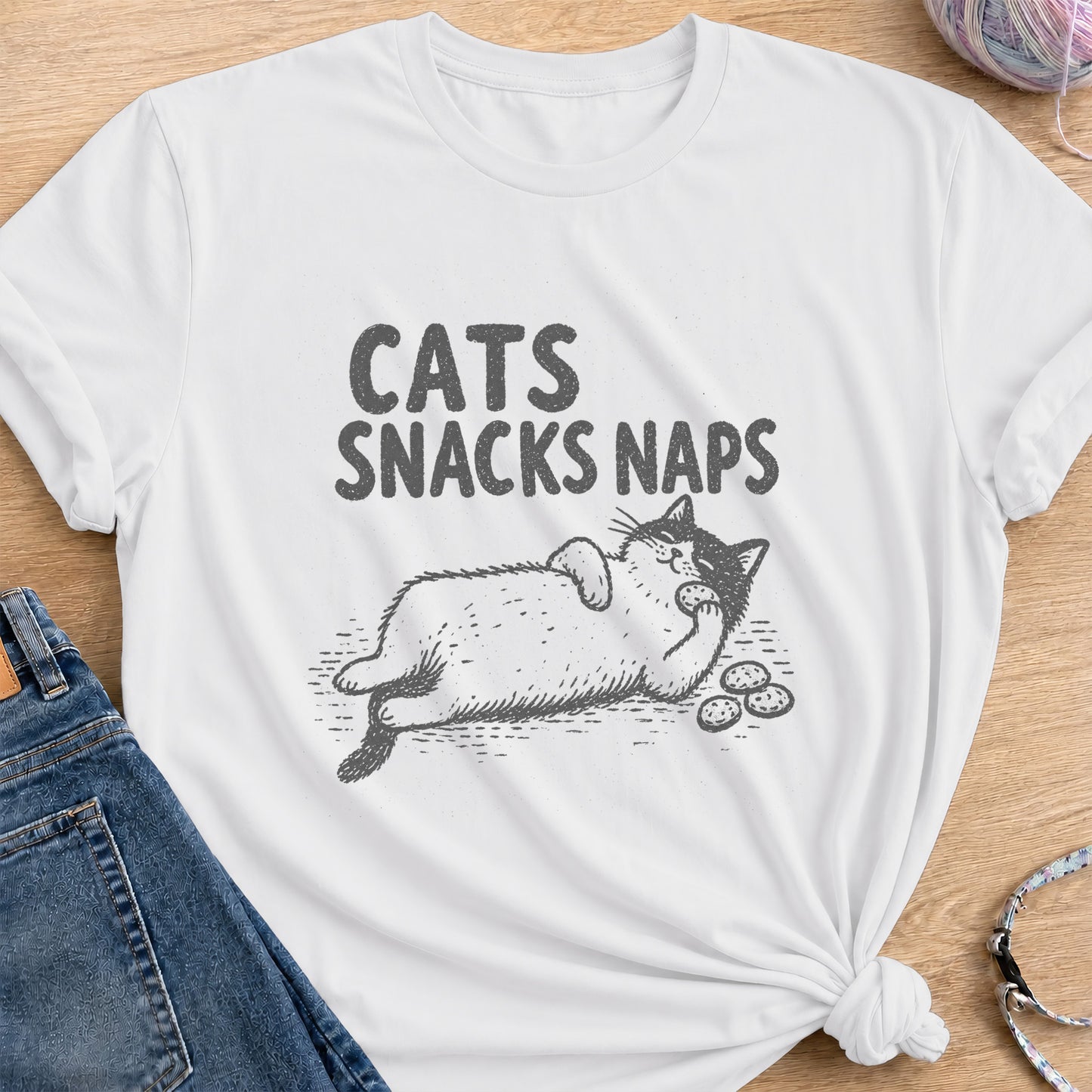 Cats Snacks Naps T-Shirt — White