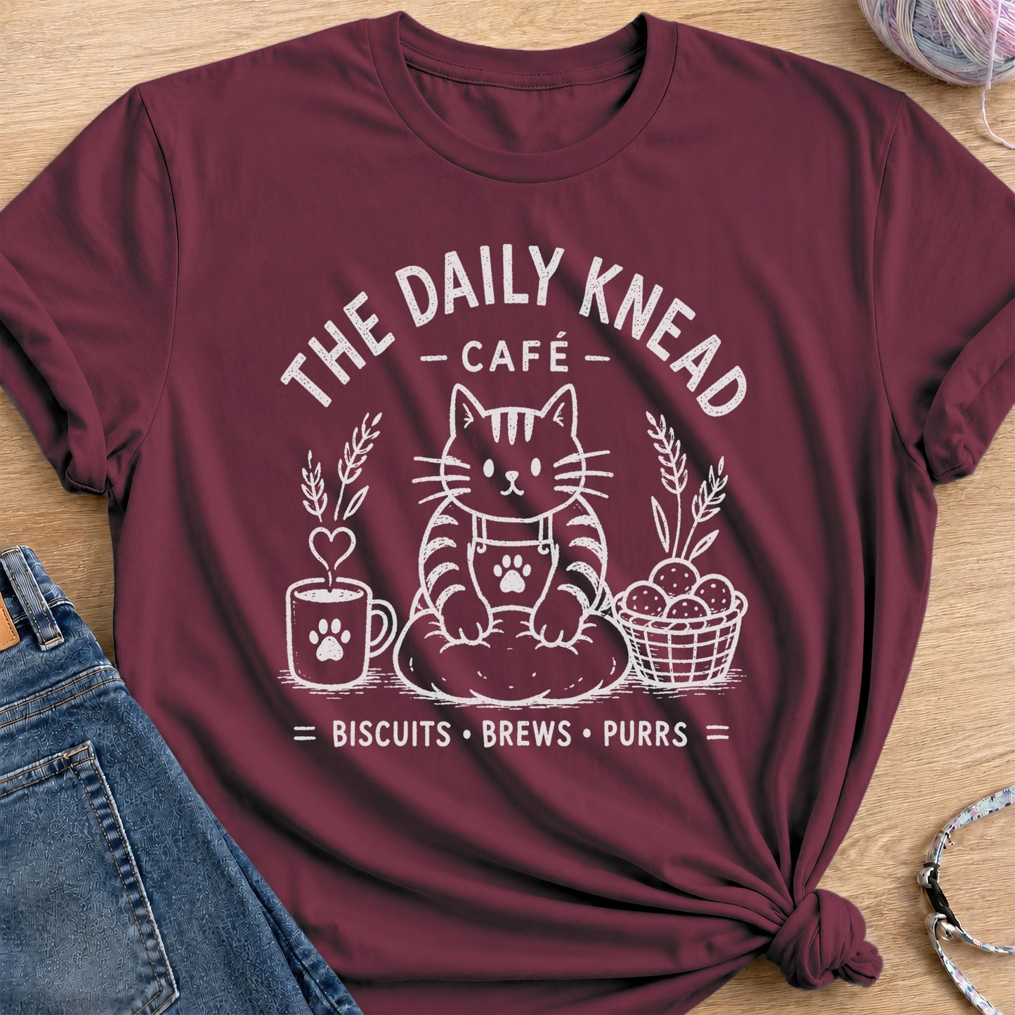 Knead Cafe T-Shirt — Maroon