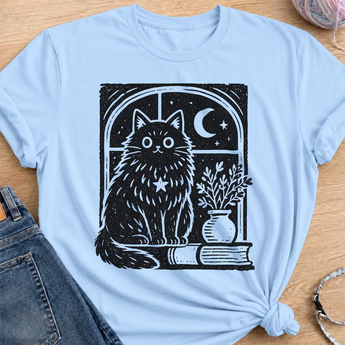 Moonlit Window T-Shirt — Light Blue