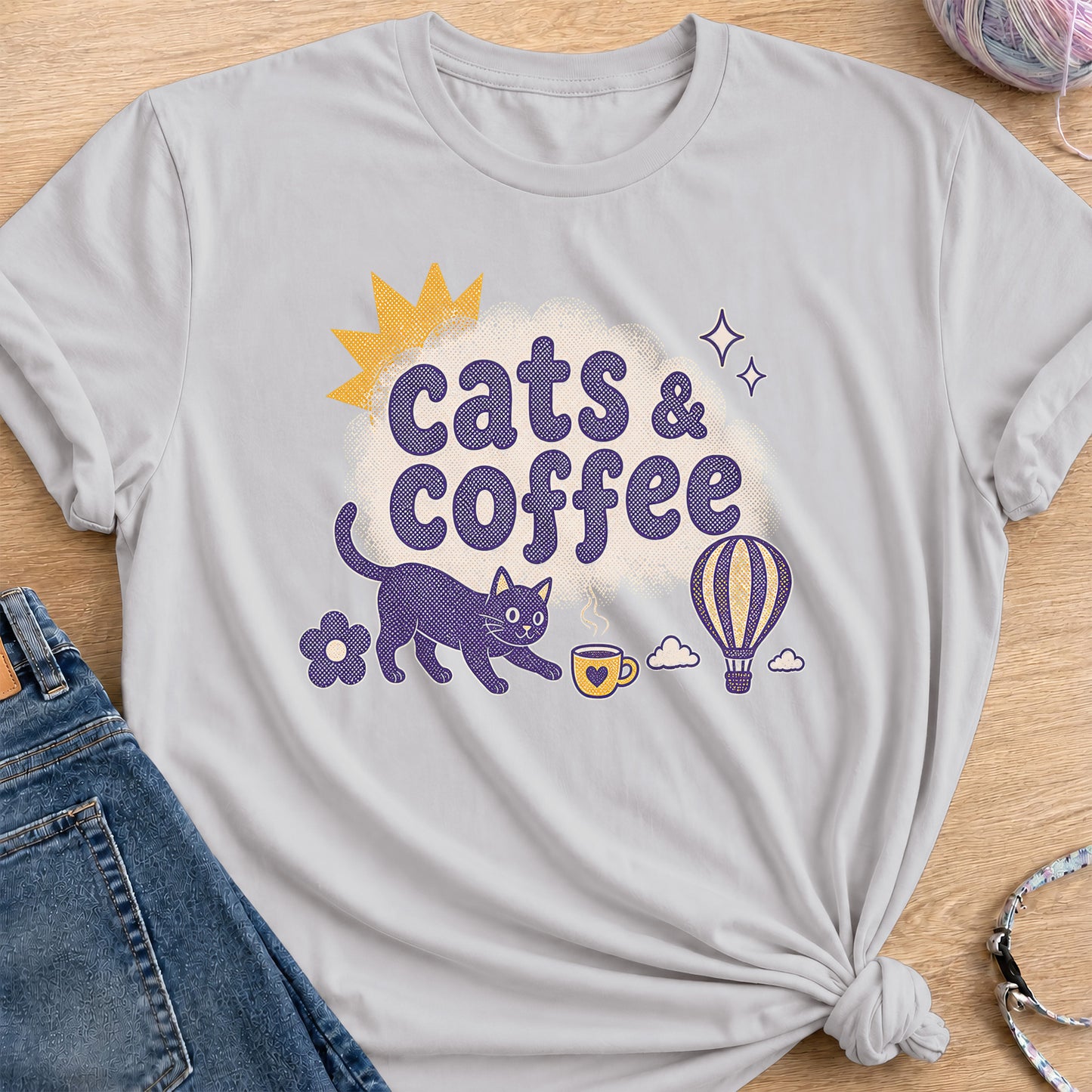 Cats & Coffee T-Shirt — Ice Grey