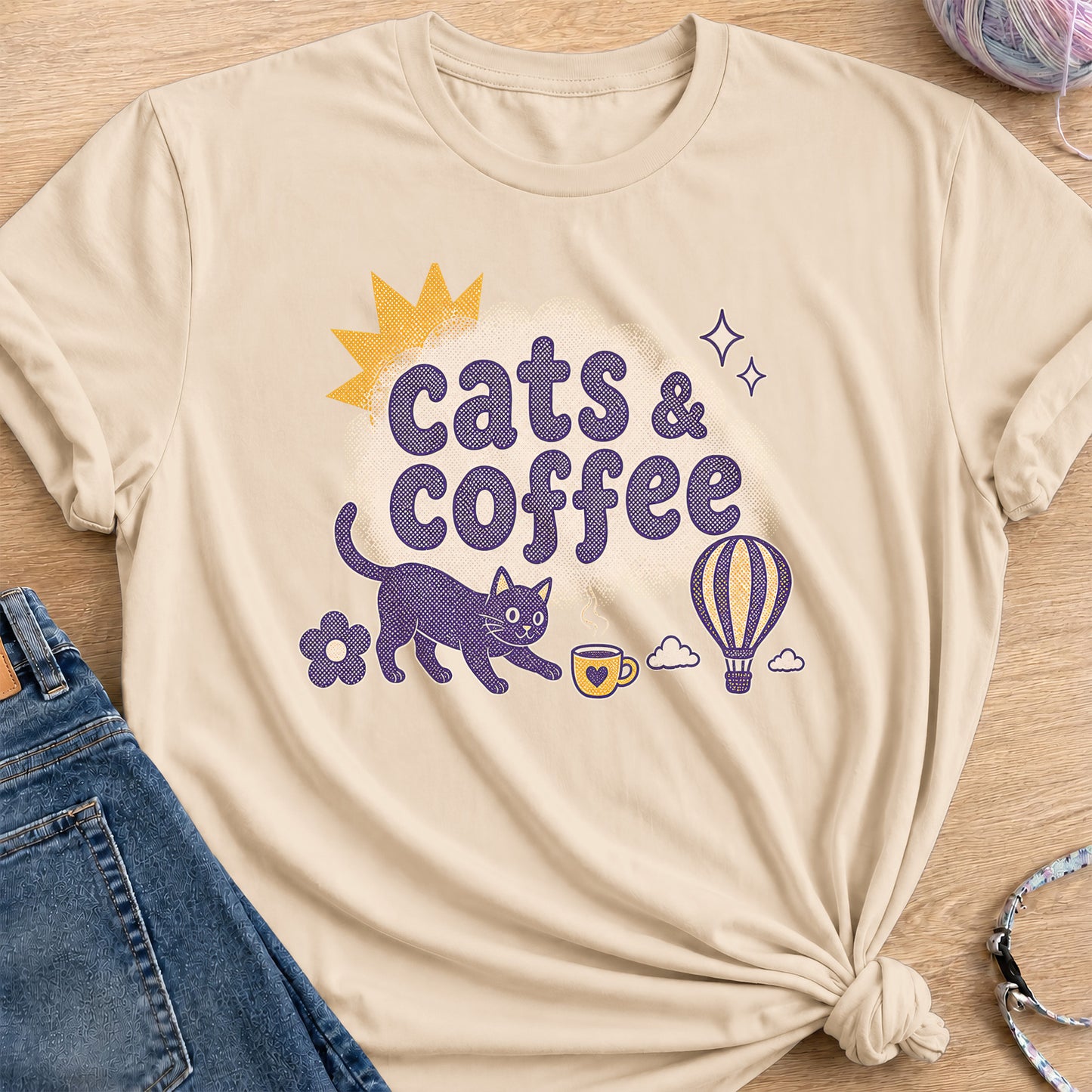 Cats & Coffee T-Shirt — Sand
