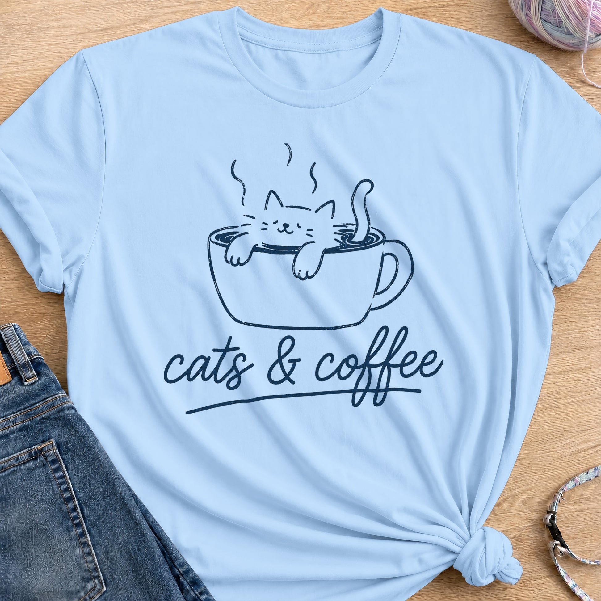 Kitty Espresso T-Shirt — Light Blue