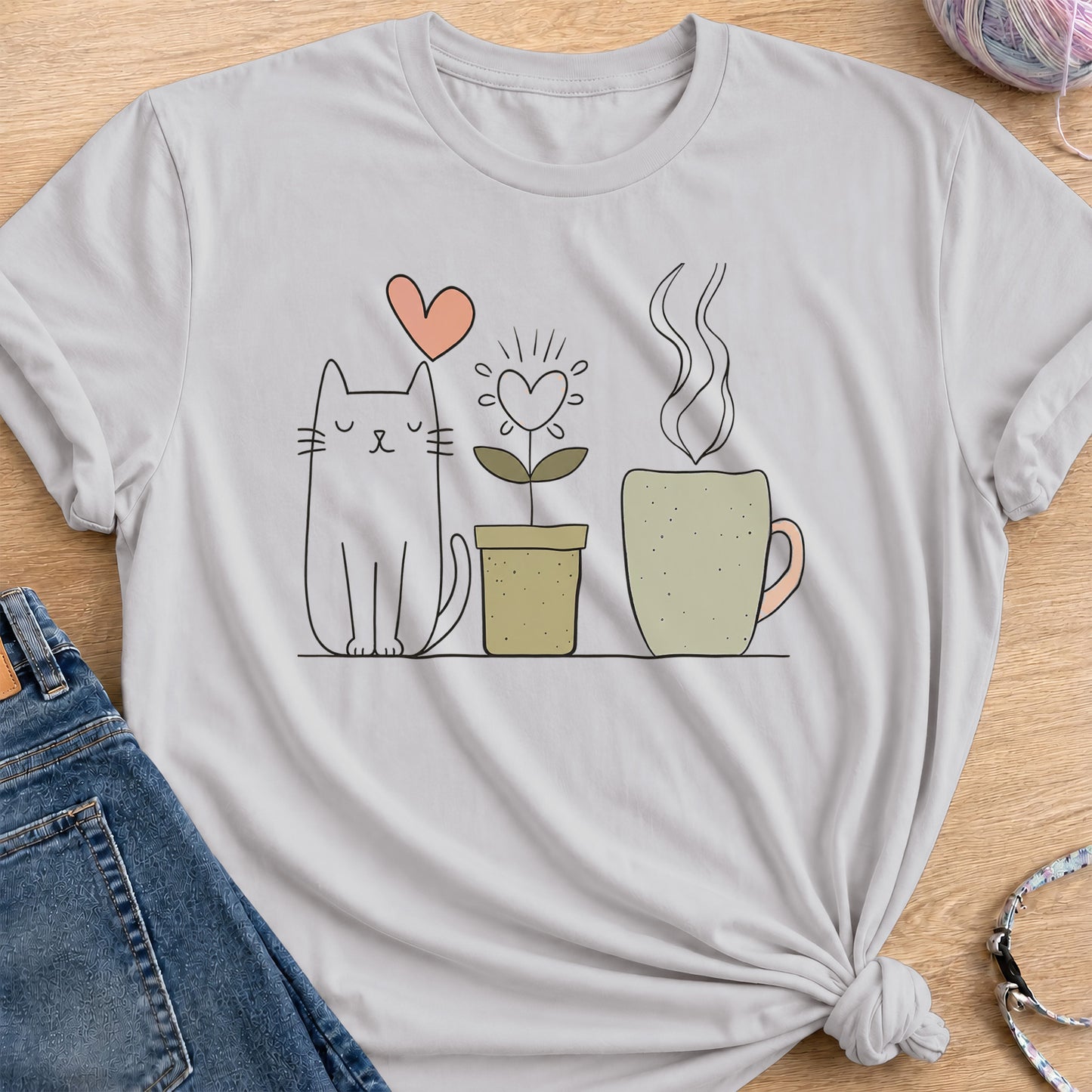 Coffee and Plant T-Shirt — Ice Grey