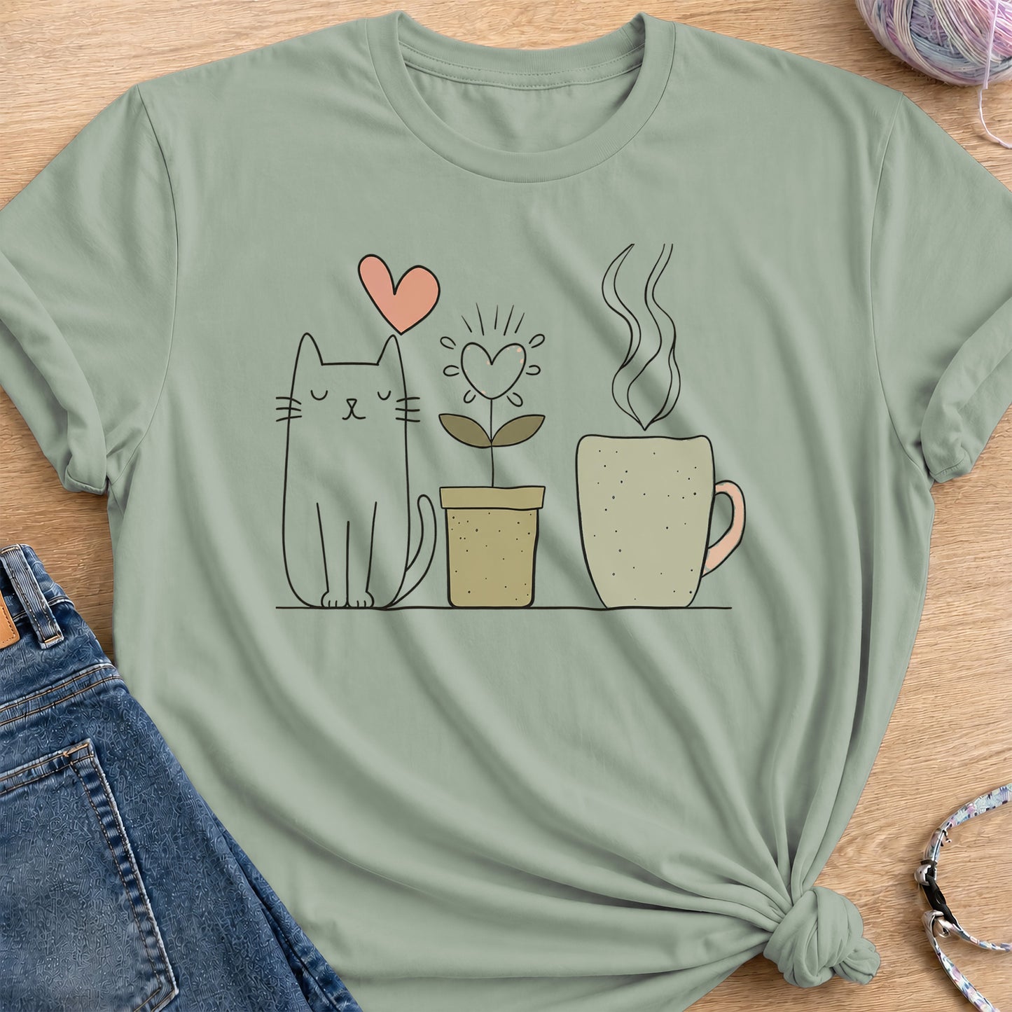 Coffee and Plant T-Shirt — Sage