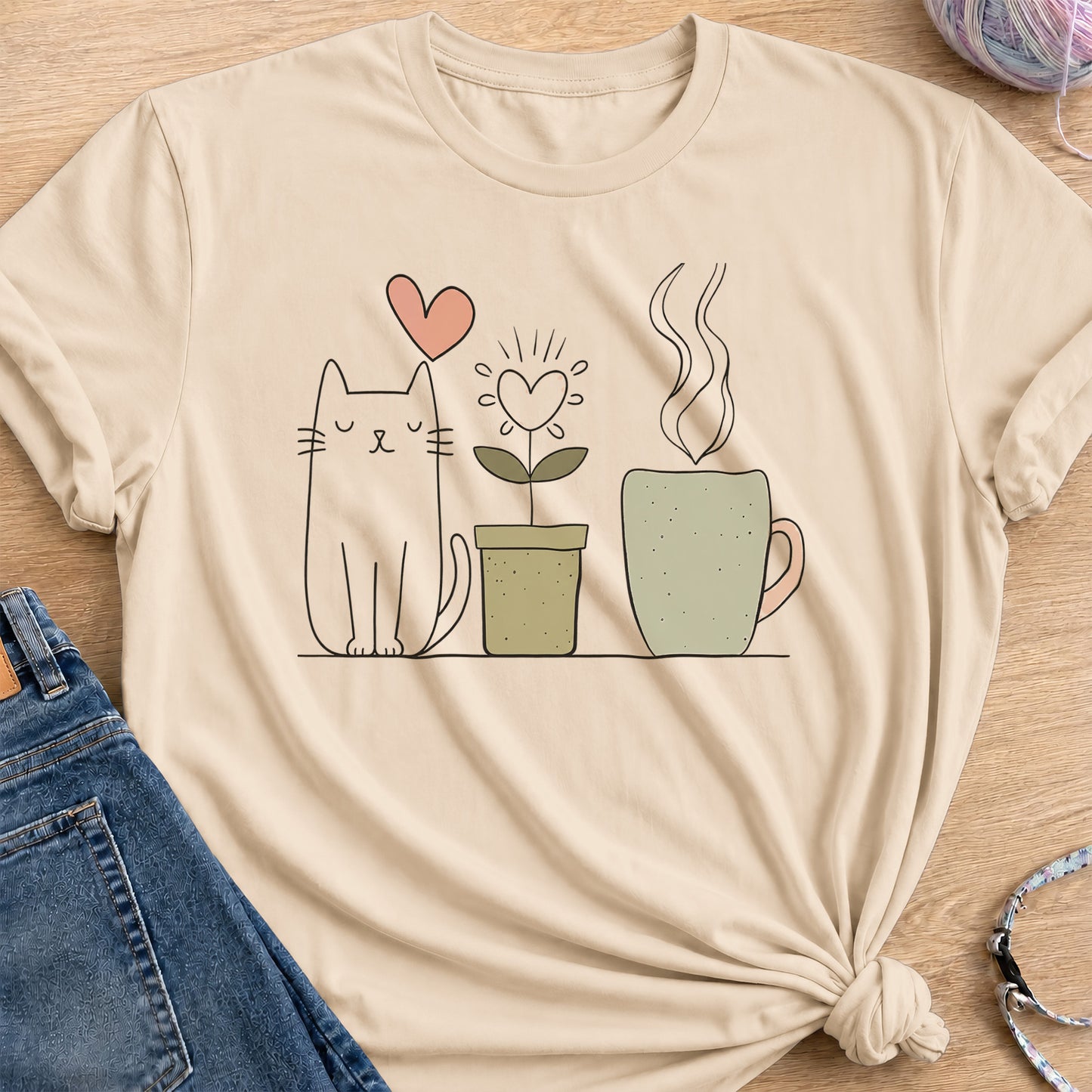 Coffee and Plant T-Shirt — Sand