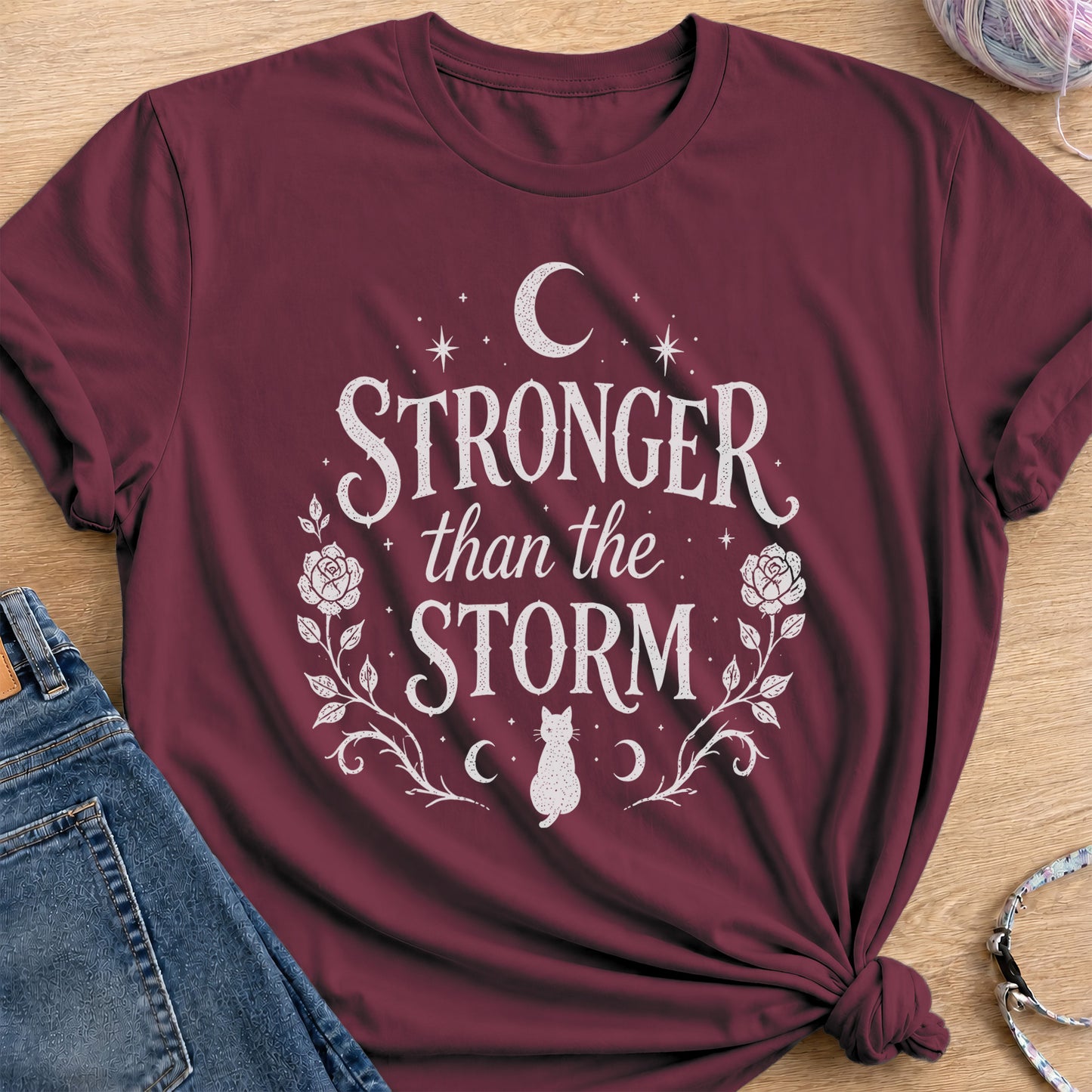Stronger Than Storm T-Shirt — Maroon
