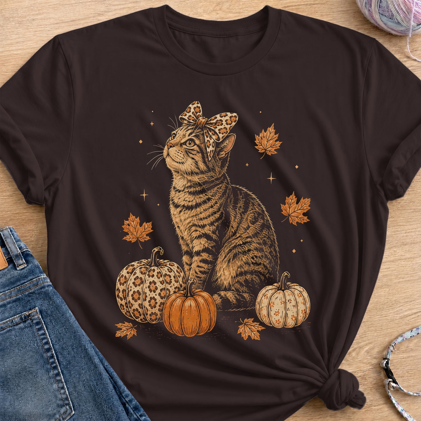 Autumn Kitty T-Shirt — Dark Chocolate