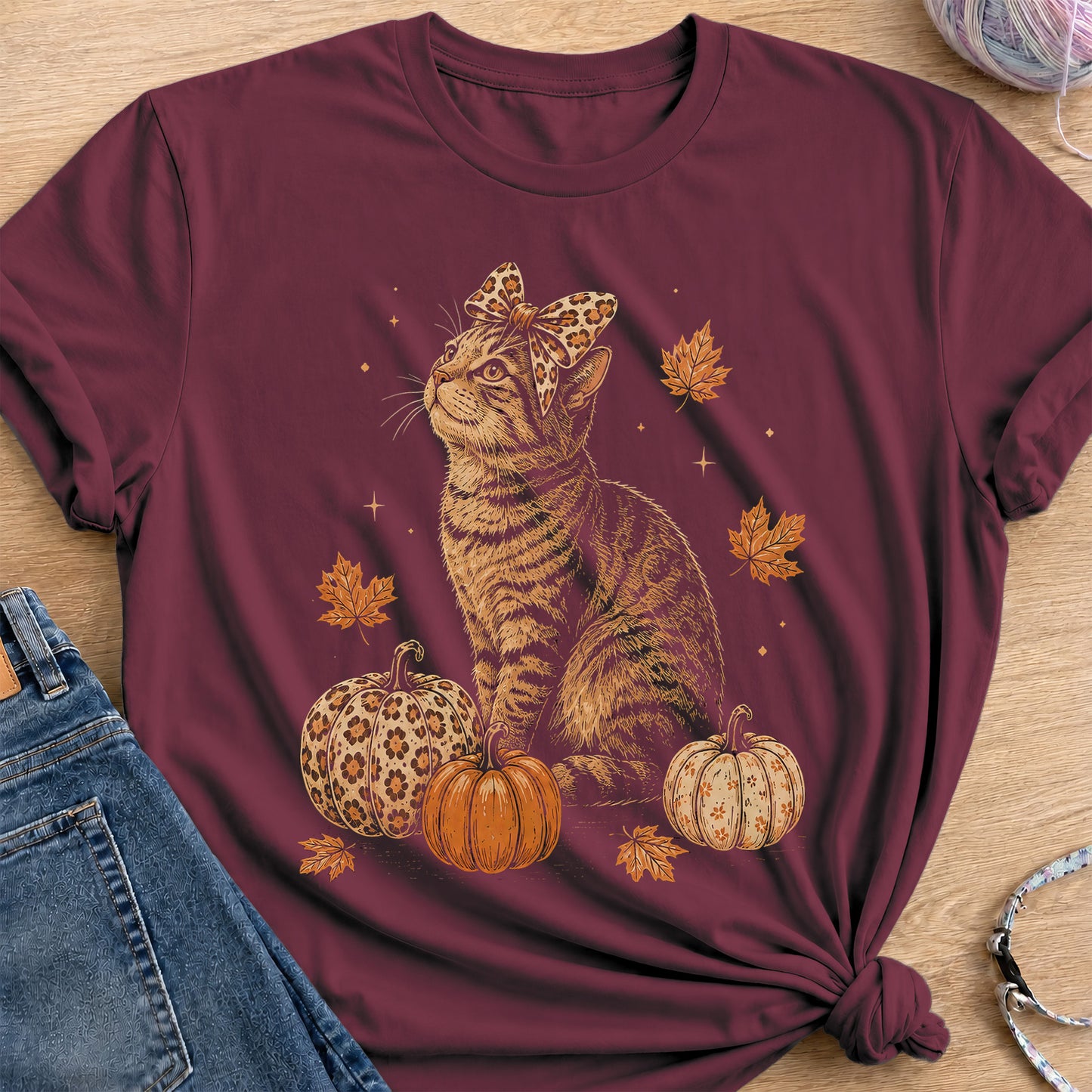 Autumn Kitty T-Shirt — Maroon