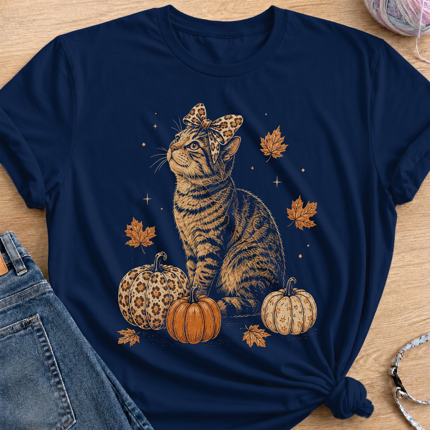 Autumn Kitty T-Shirt — Navy