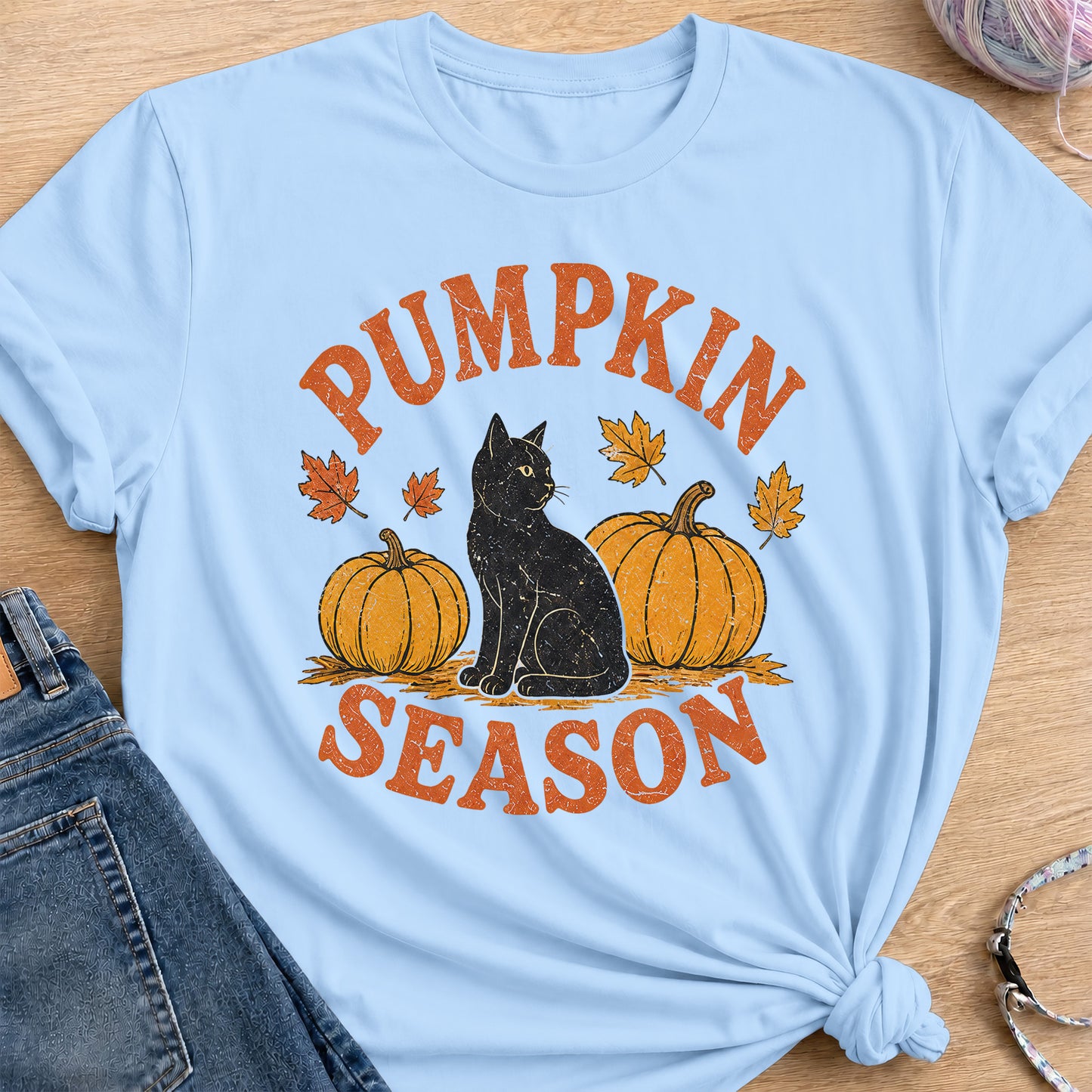 Fall Pumpkin T-Shirt — Light Blue