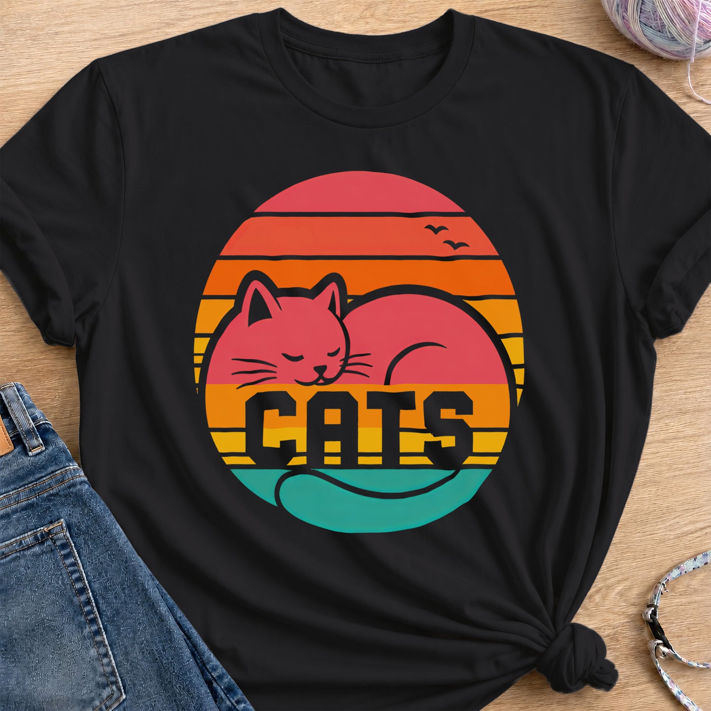 Retro Sunset T-Shirt — Black