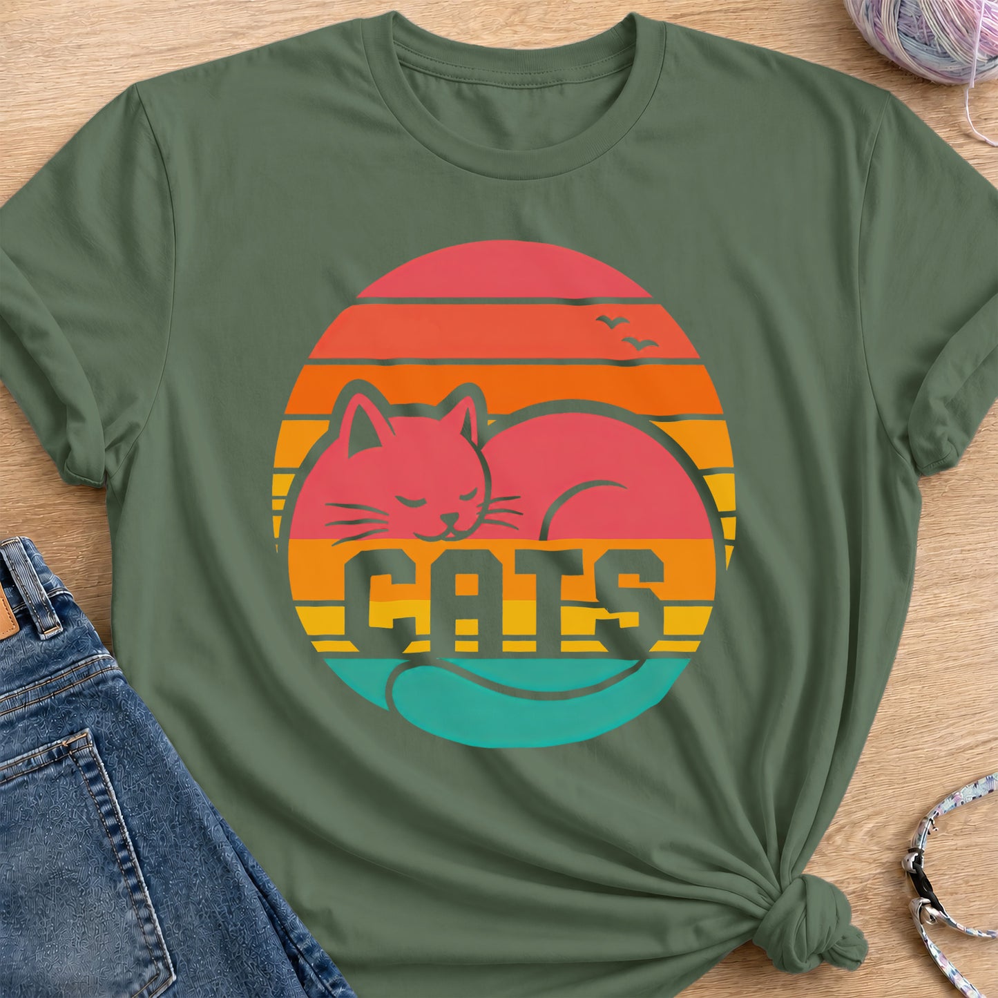 Retro Sunset T-Shirt — Military Green