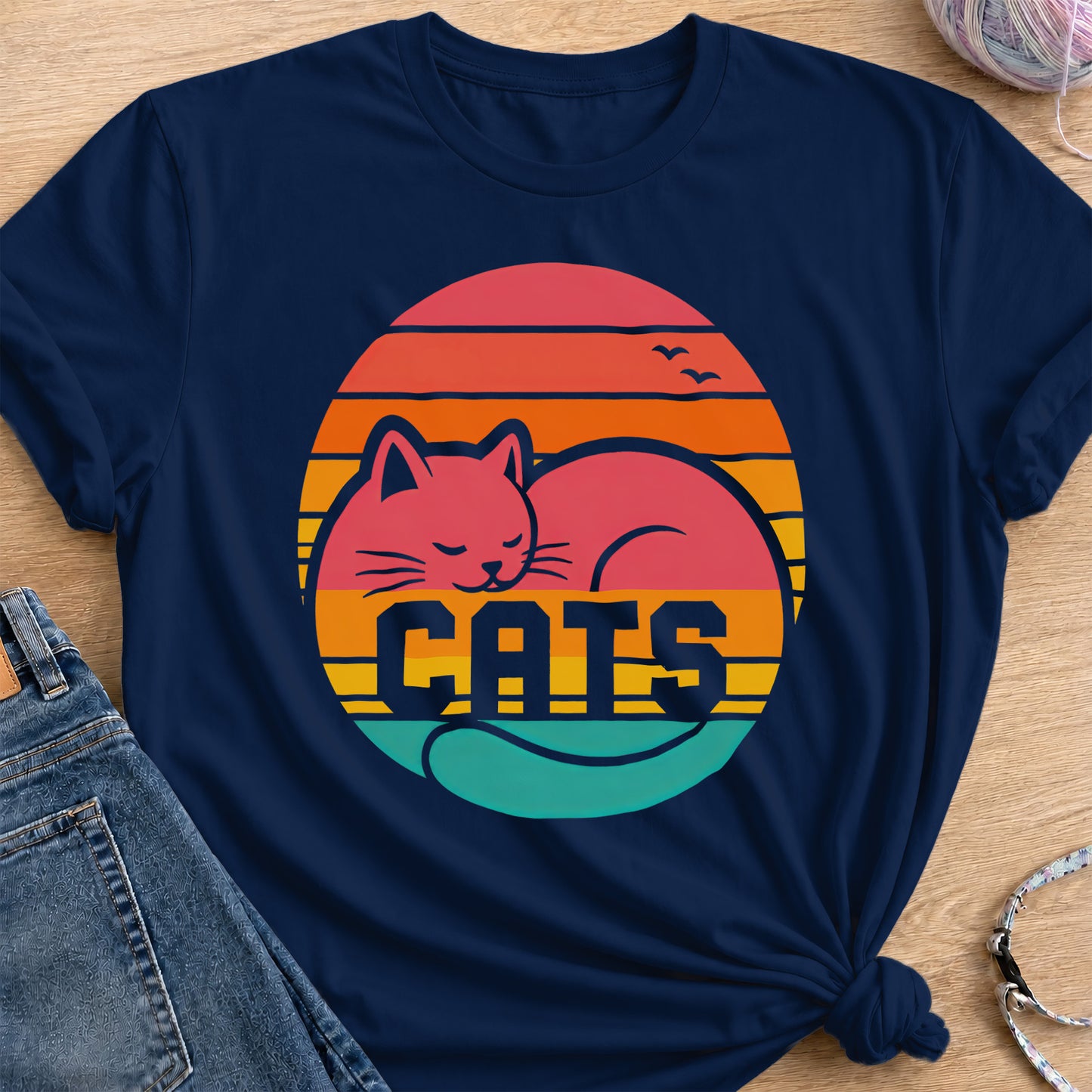 Retro Sunset T-Shirt — Navy