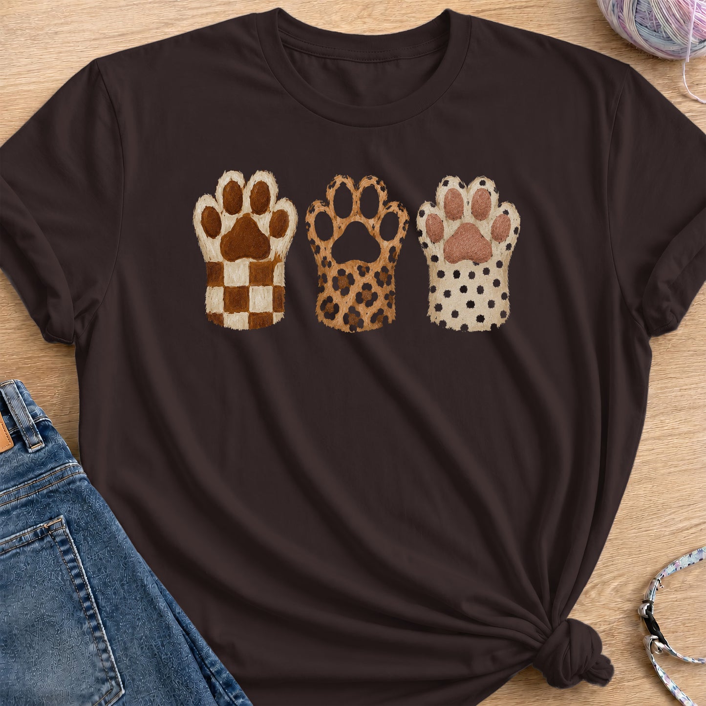 Paw Trio T-Shirt — Dark Chocolate