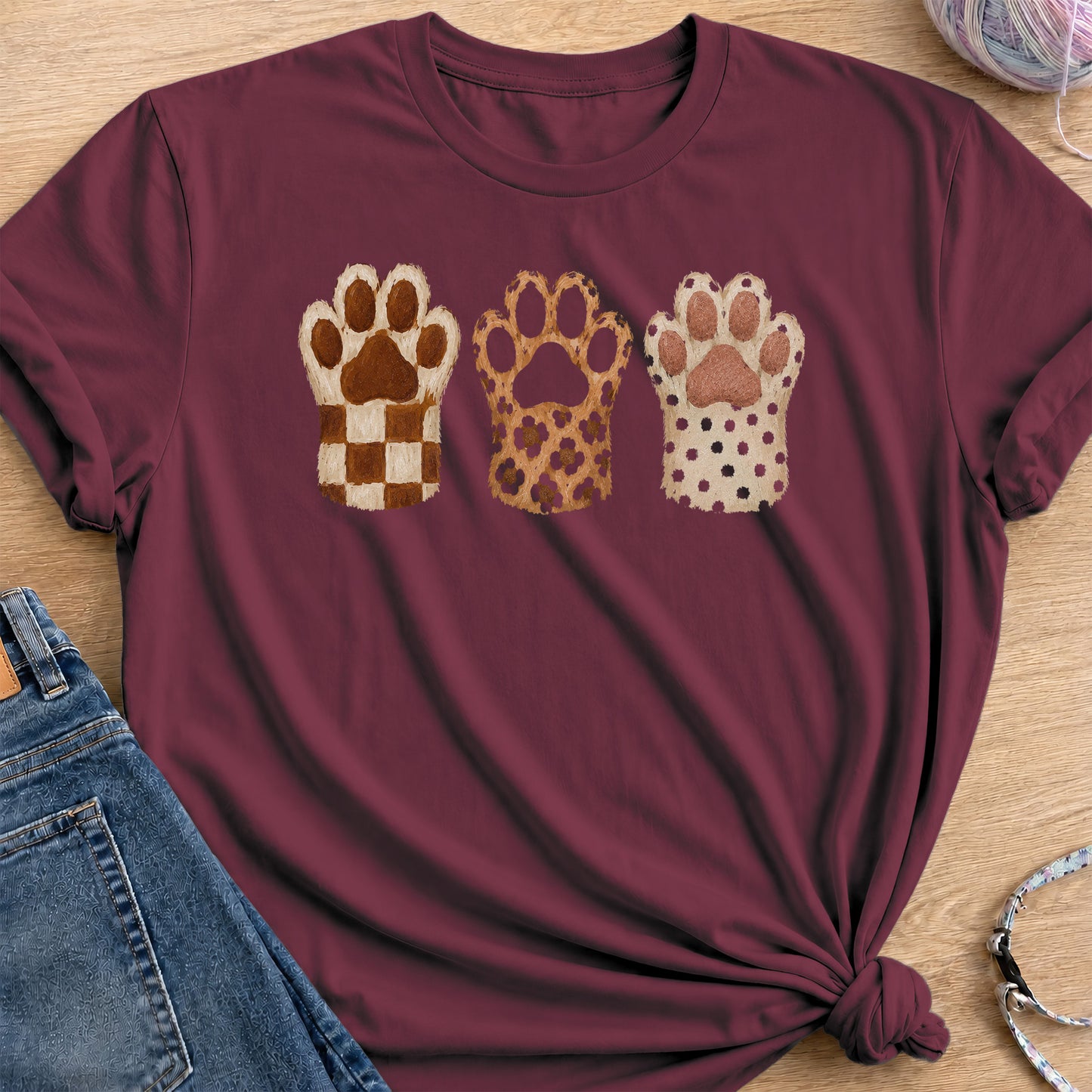 Paw Trio T-Shirt — Maroon