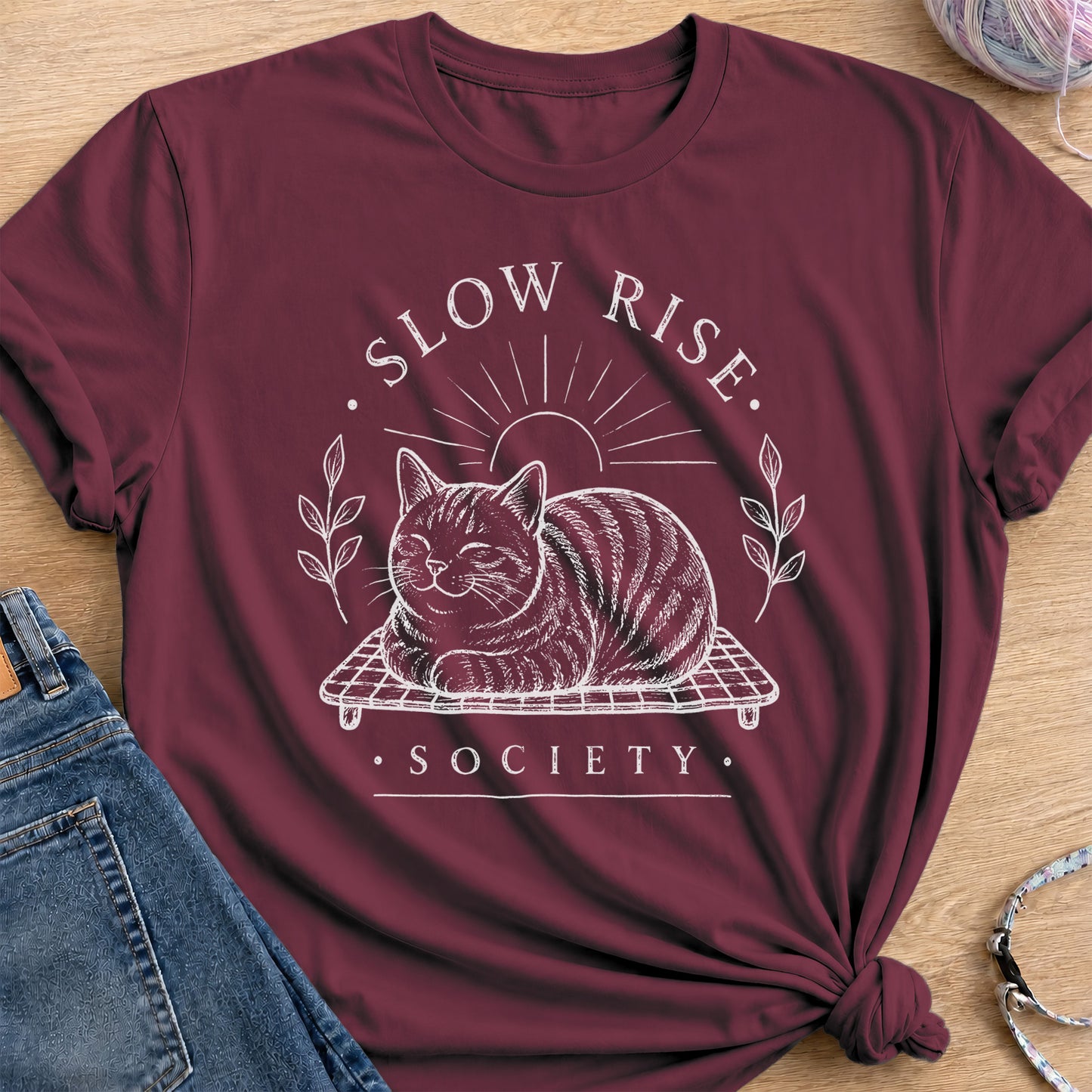 Slow Rise Society T-Shirt — Maroon
