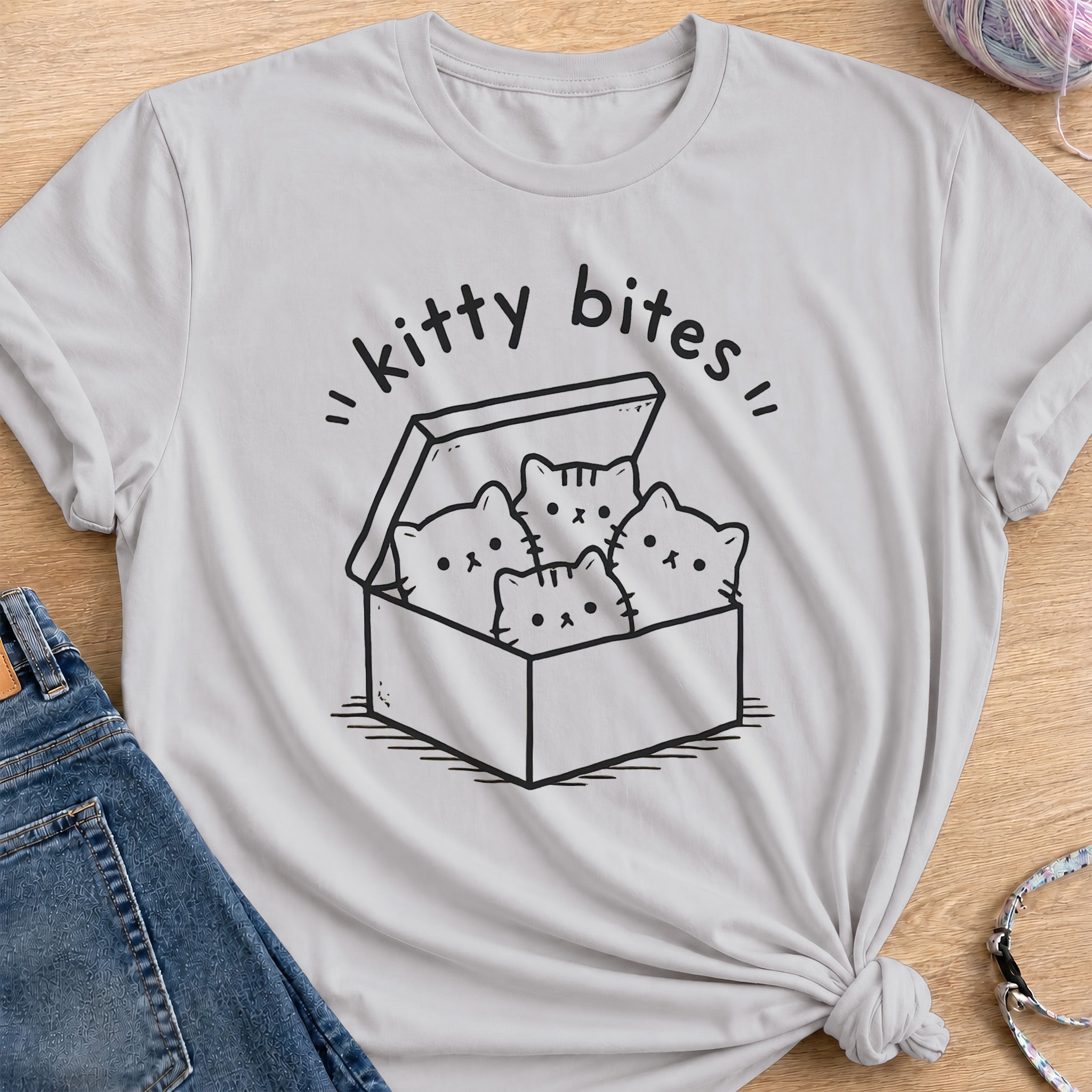 Kitty Bites T-Shirt — Ice Grey