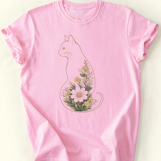 Vintage Floral Cat T-Shirt — Blossom