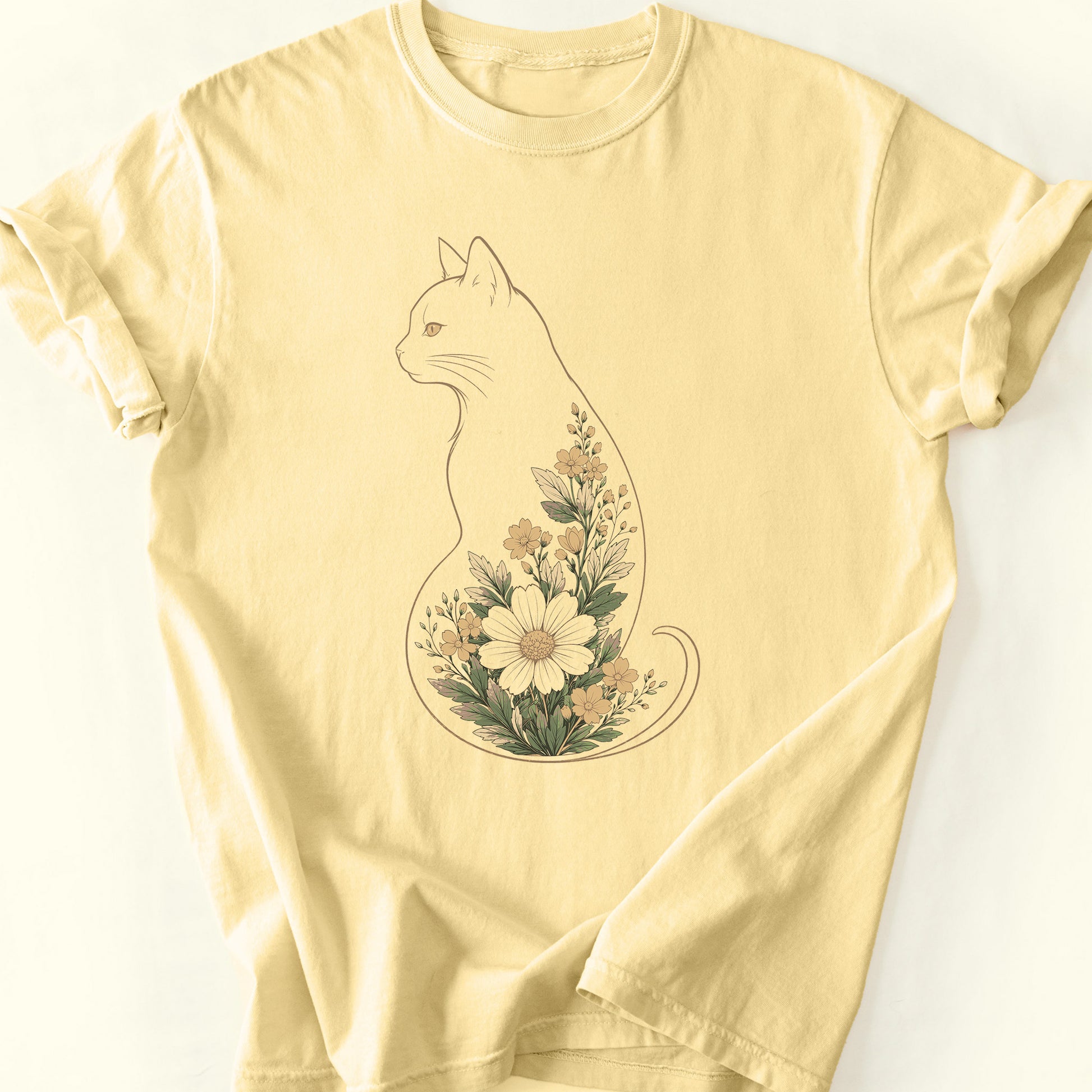 Vintage Floral Cat T-Shirt — Butter