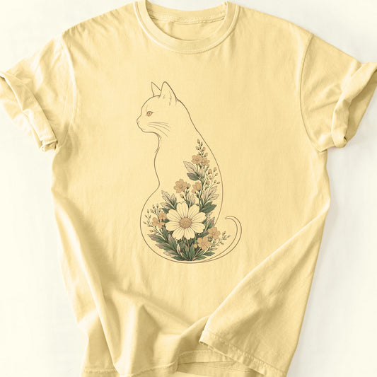 Vintage Floral Cat T-Shirt — Butter