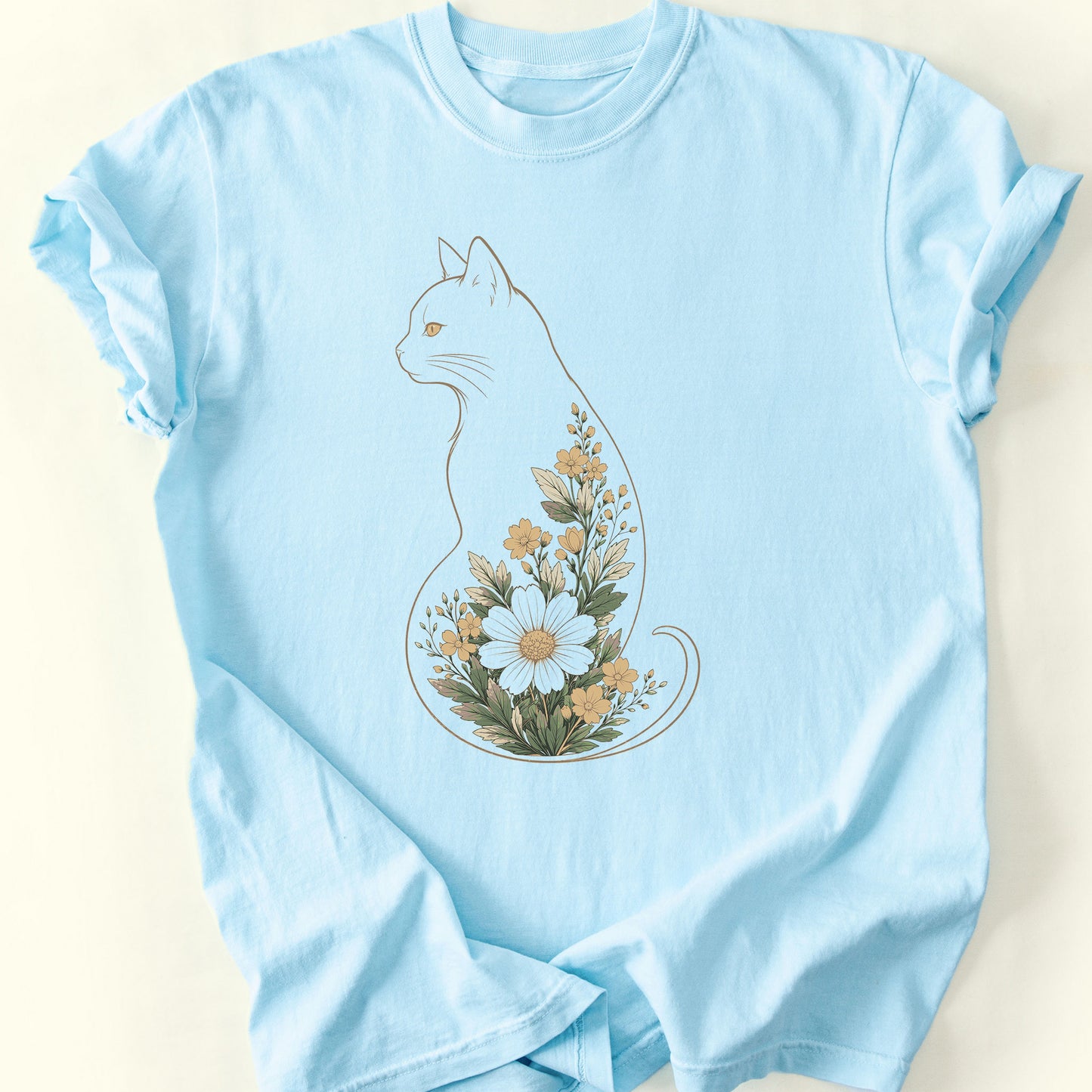 Vintage Floral Cat T-Shirt — Chambray