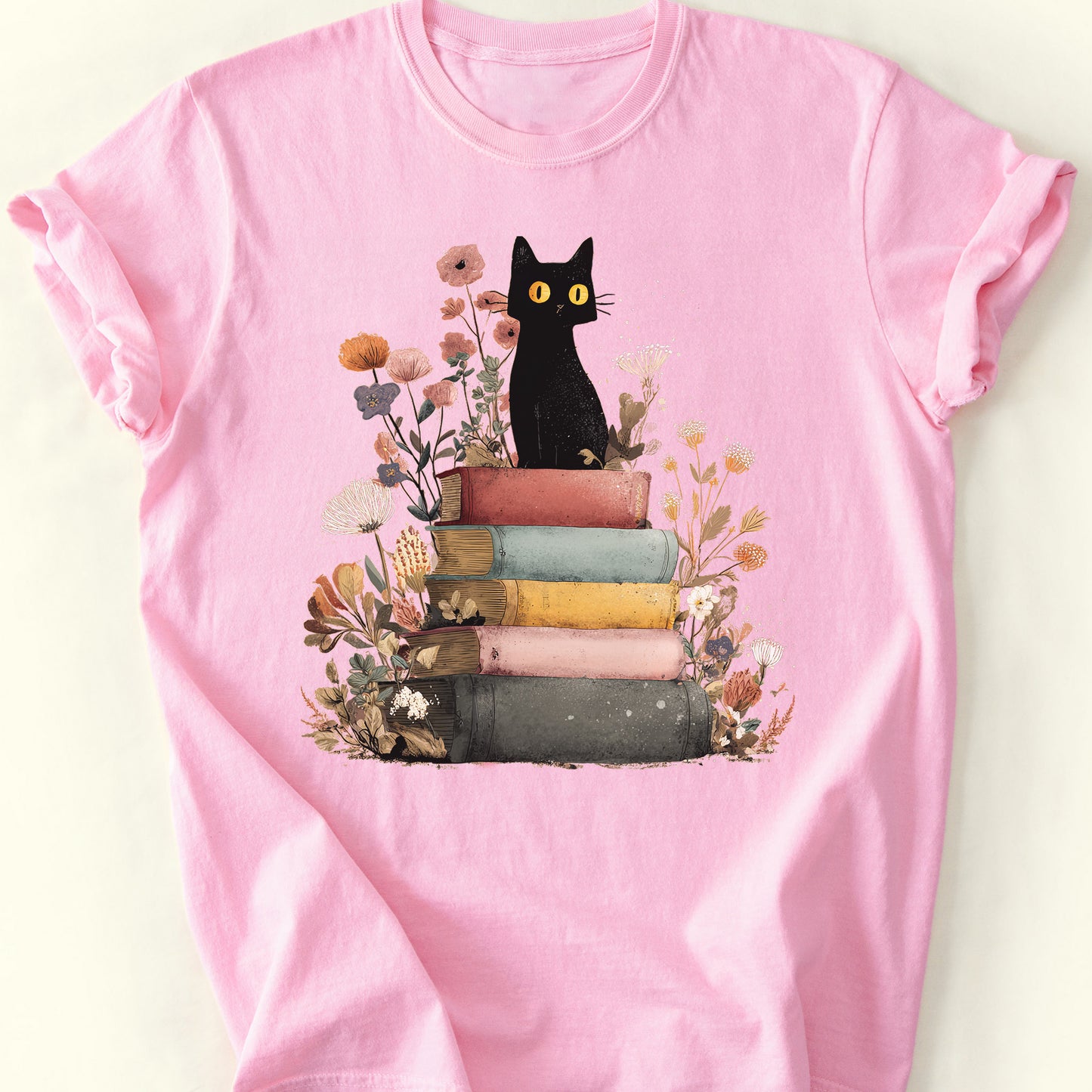 Mystic Library Cat T-Shirt — Blossom