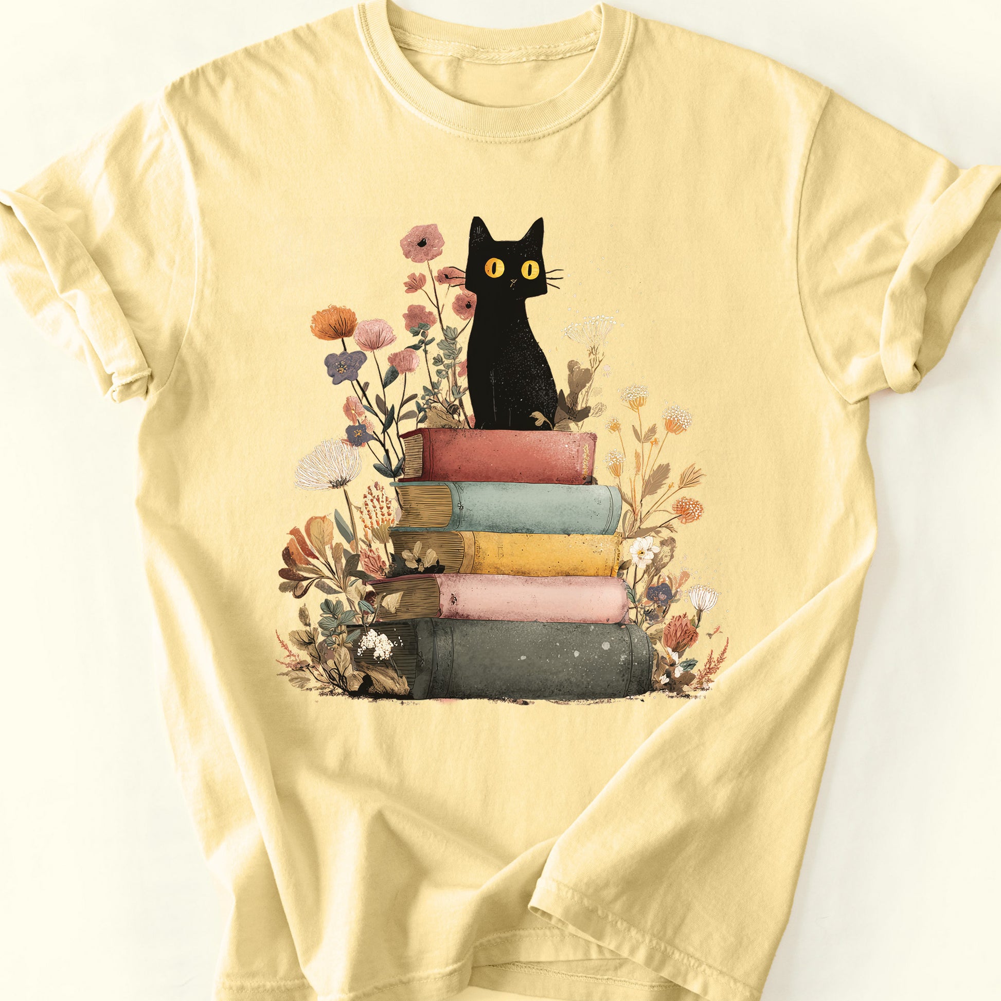 Mystic Library Cat T-Shirt — Butter
