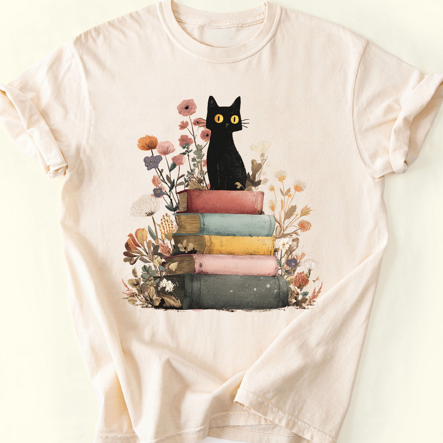 Mystic Library Cat T-Shirt — Ivory