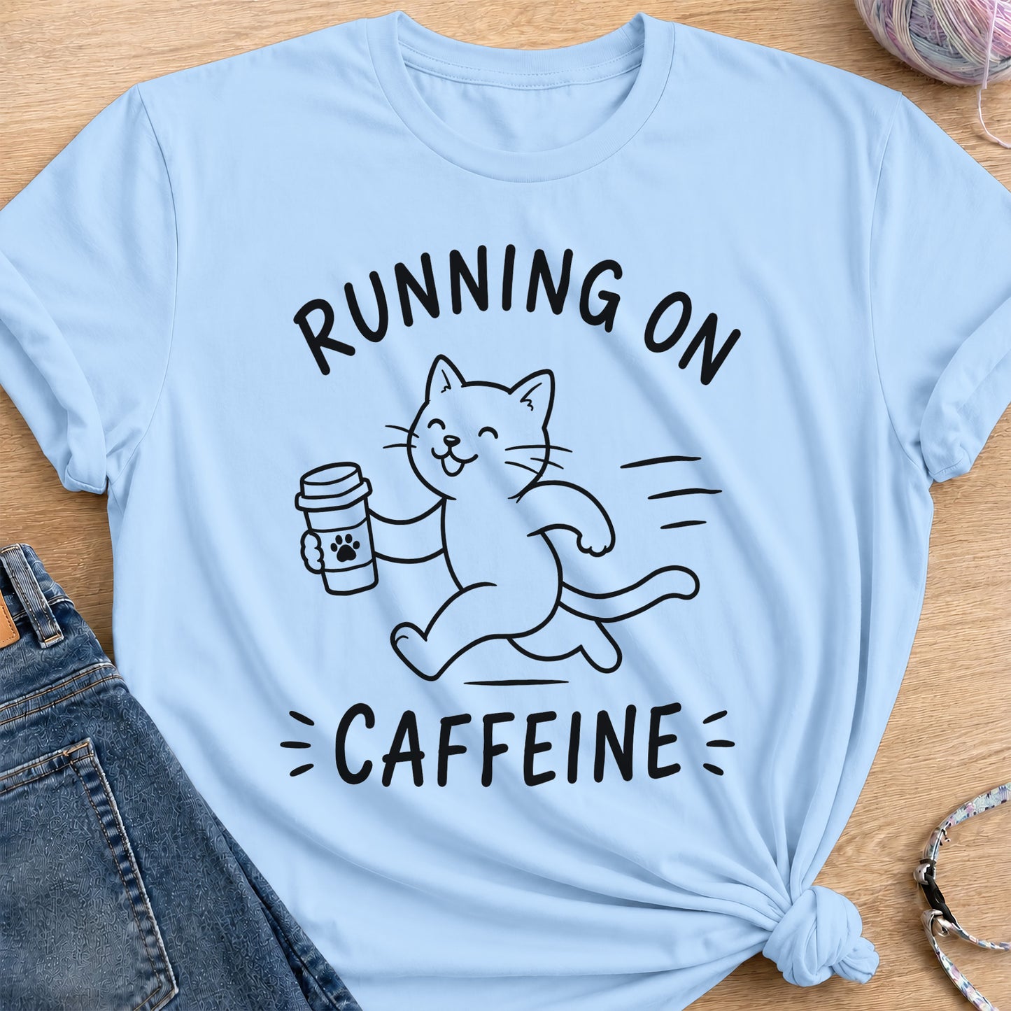 Running on Caffeine T-Shirt — Light Blue