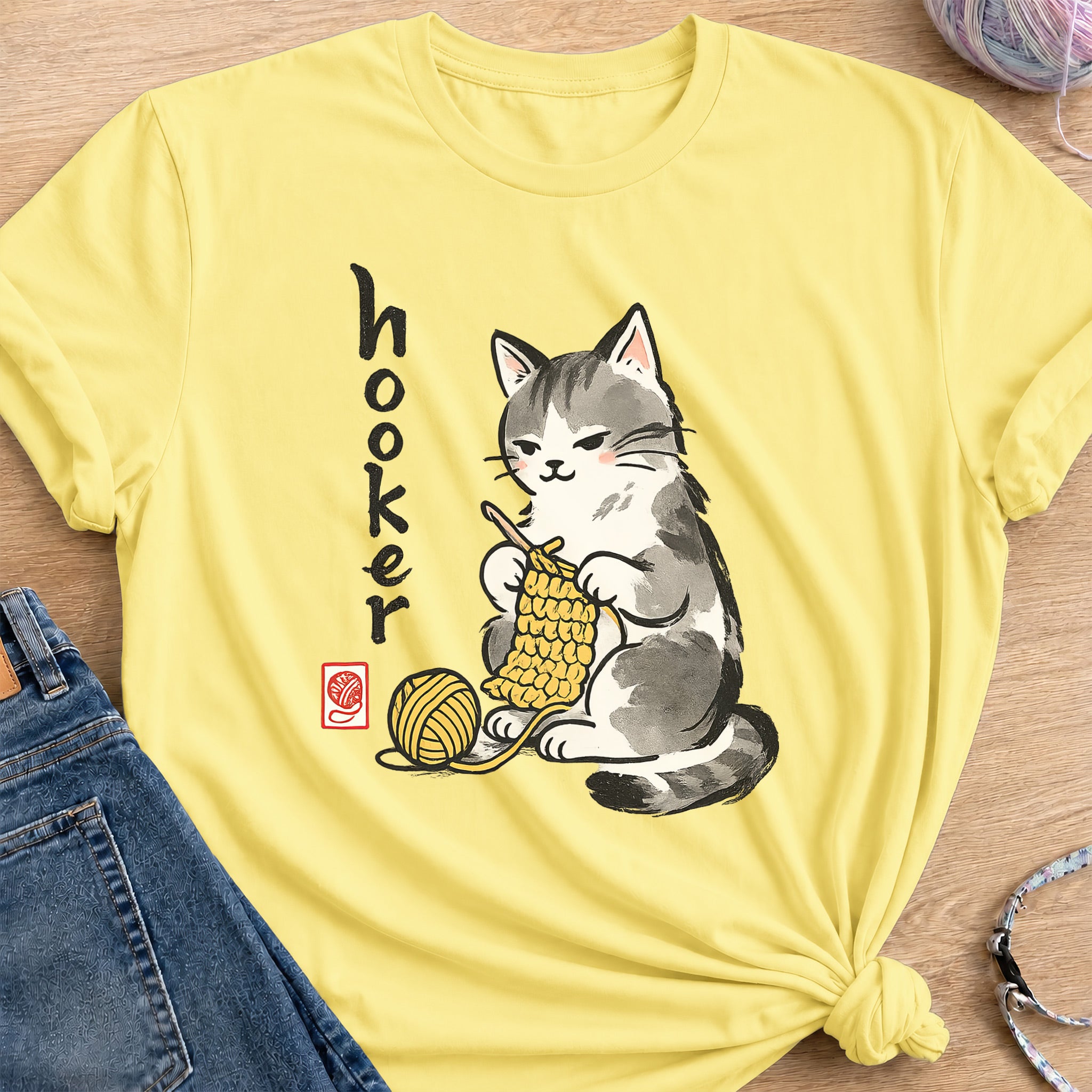 Cat Crochet T-Shirt — Cornsilk