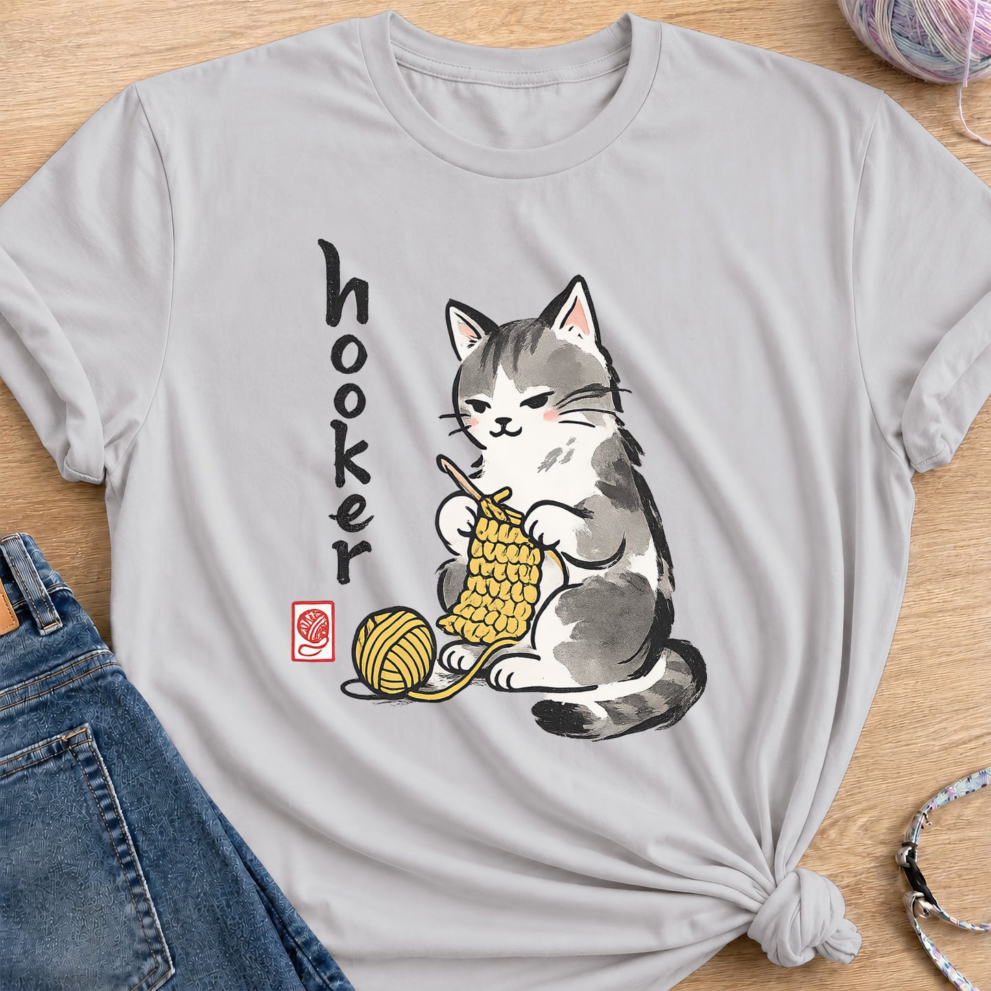 Cat Crochet T-Shirt — Ice Grey