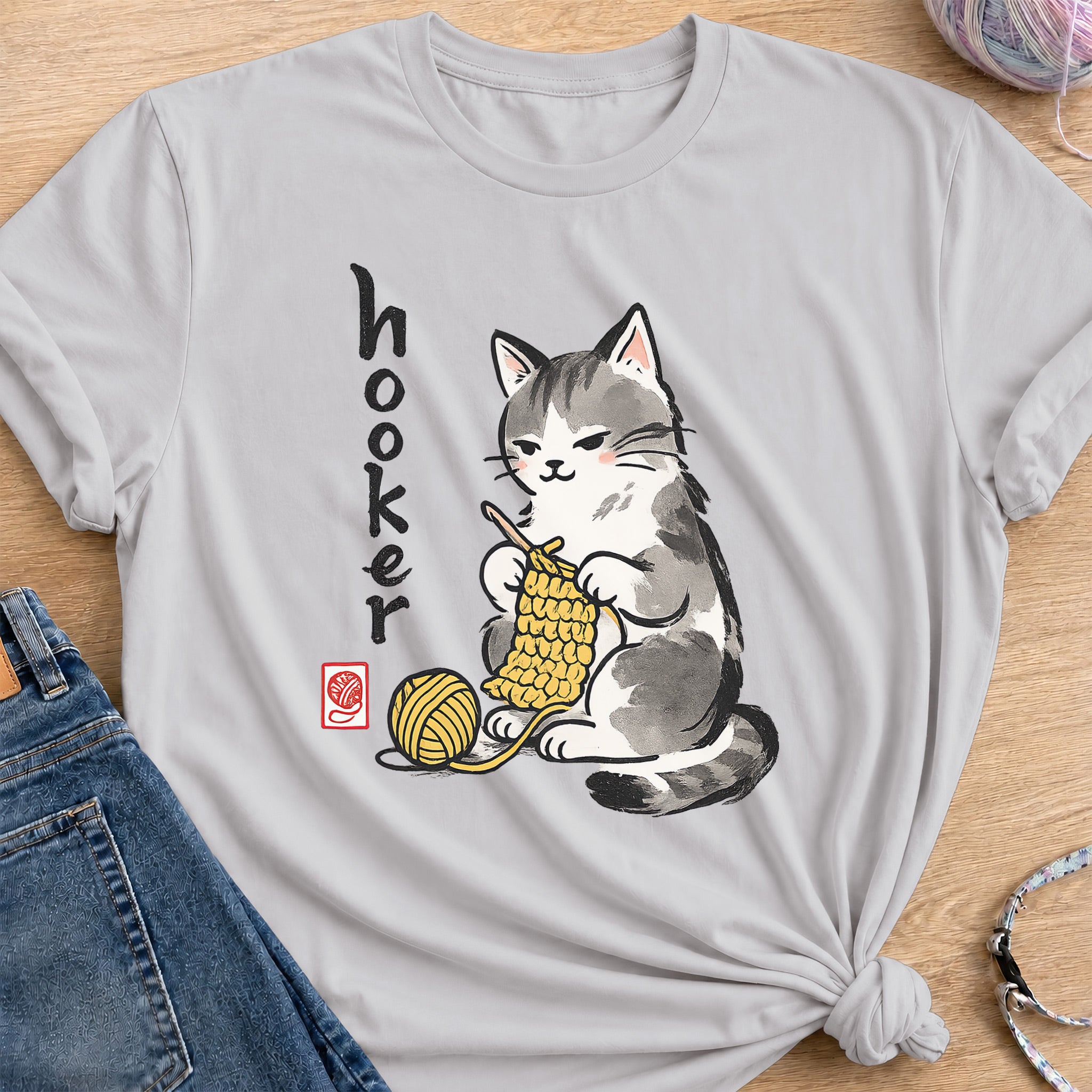 Cat Crochet T-Shirt — Ice Grey