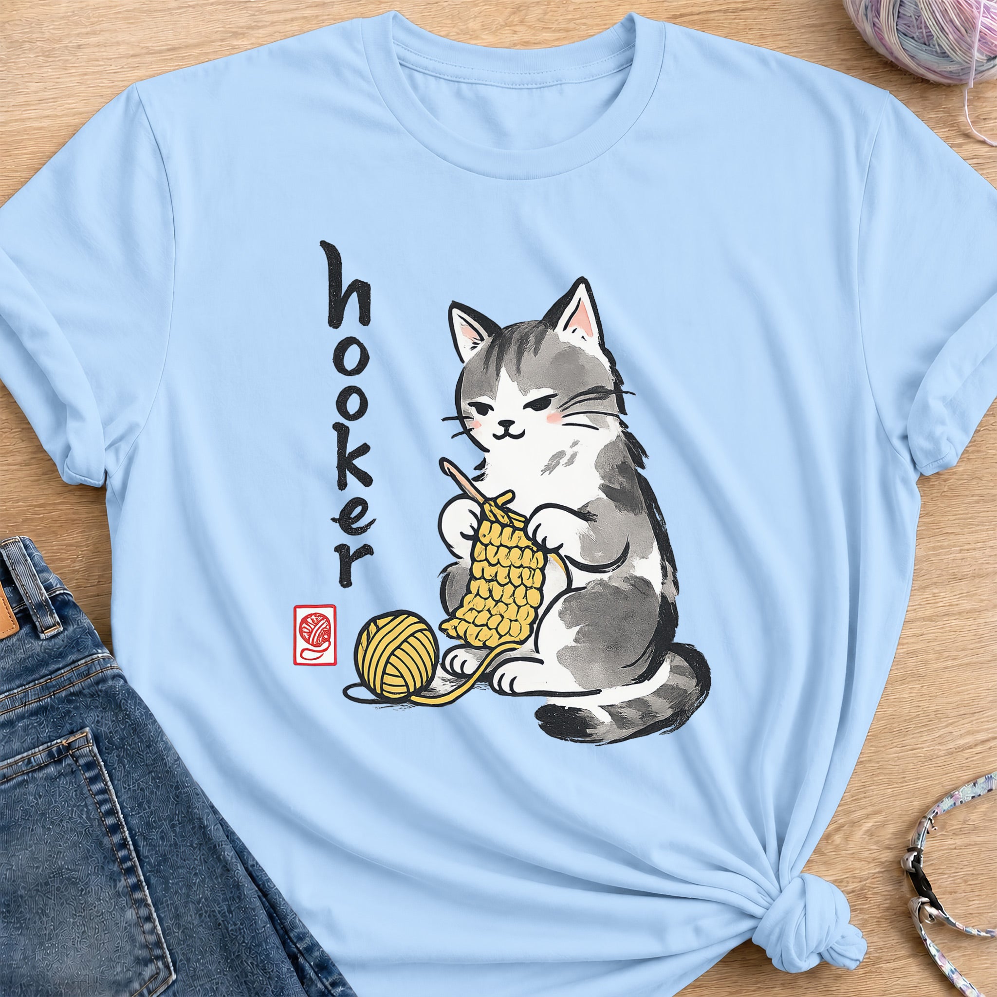 Cat Crochet T-Shirt — Light Blue