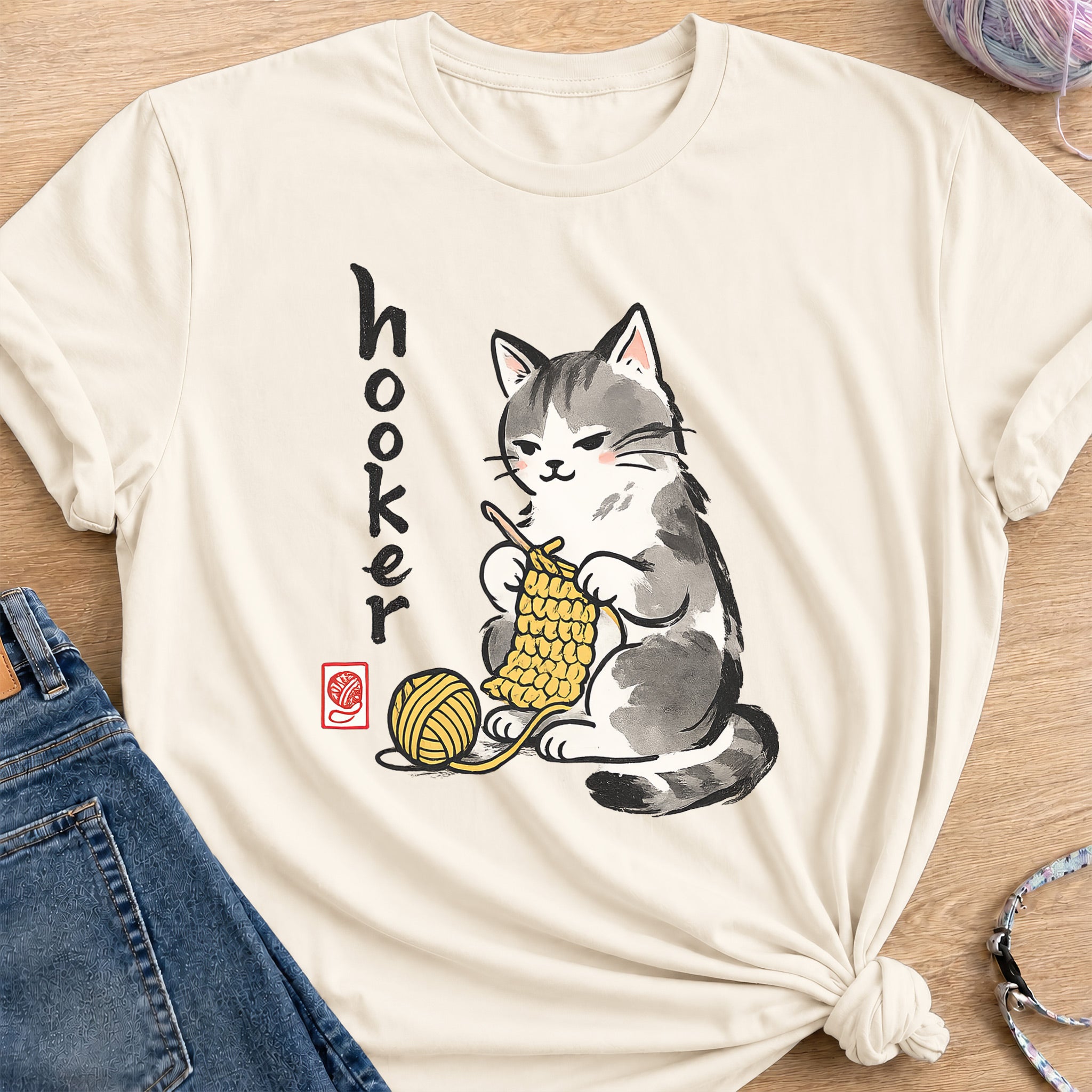 Cat Crochet T-Shirt — Natural