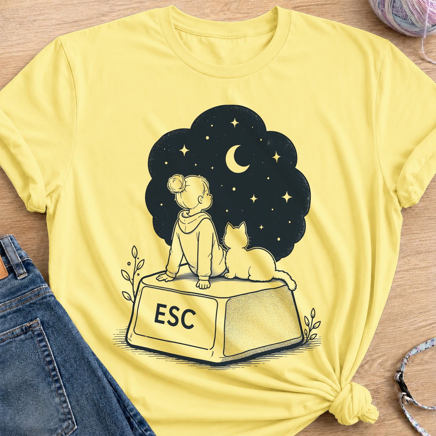 Escape Button T-Shirt — Cornsilk