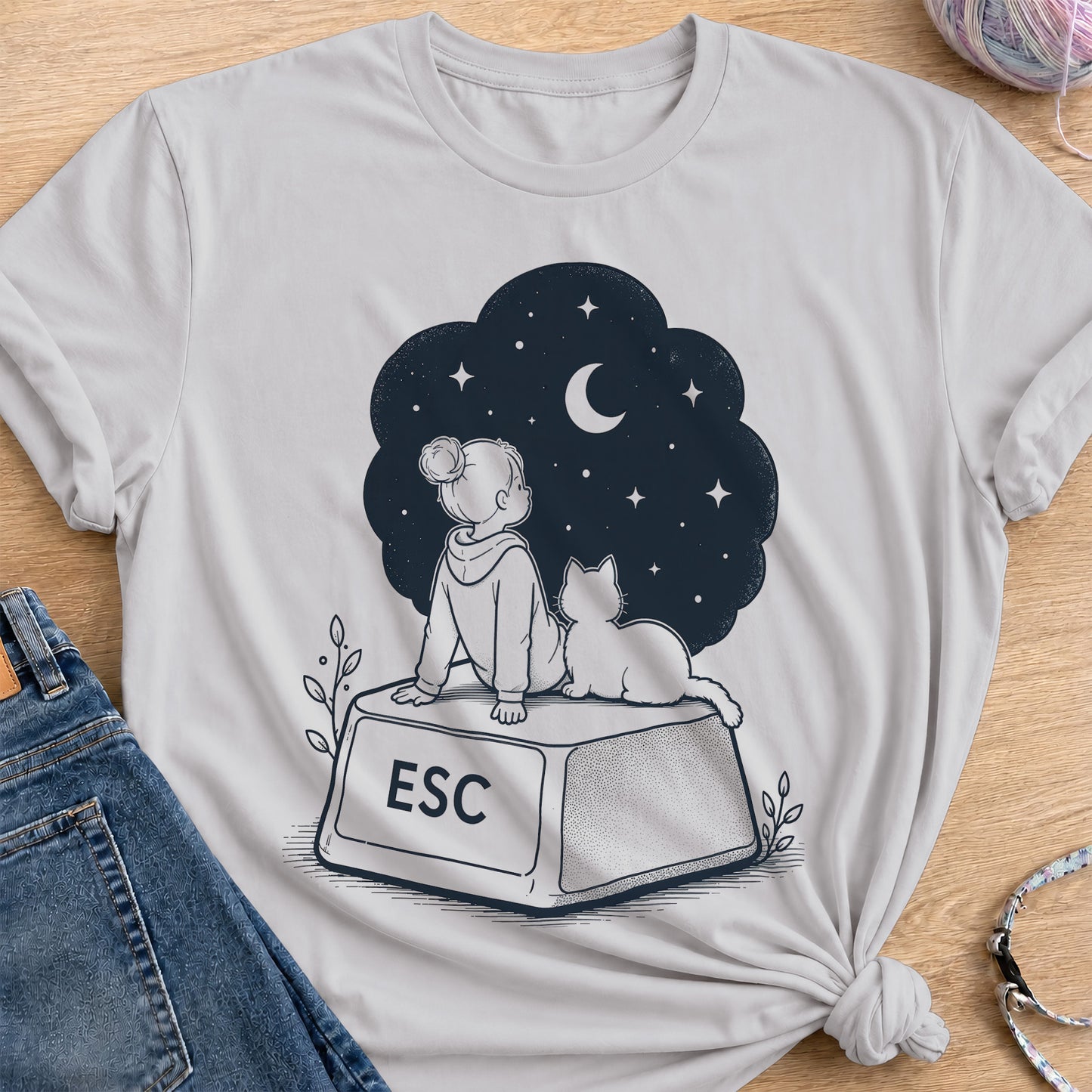 Escape Button T-Shirt — Ice Grey
