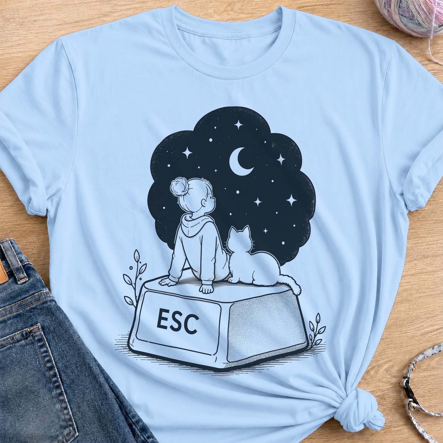 Escape Button T-Shirt — Light Blue