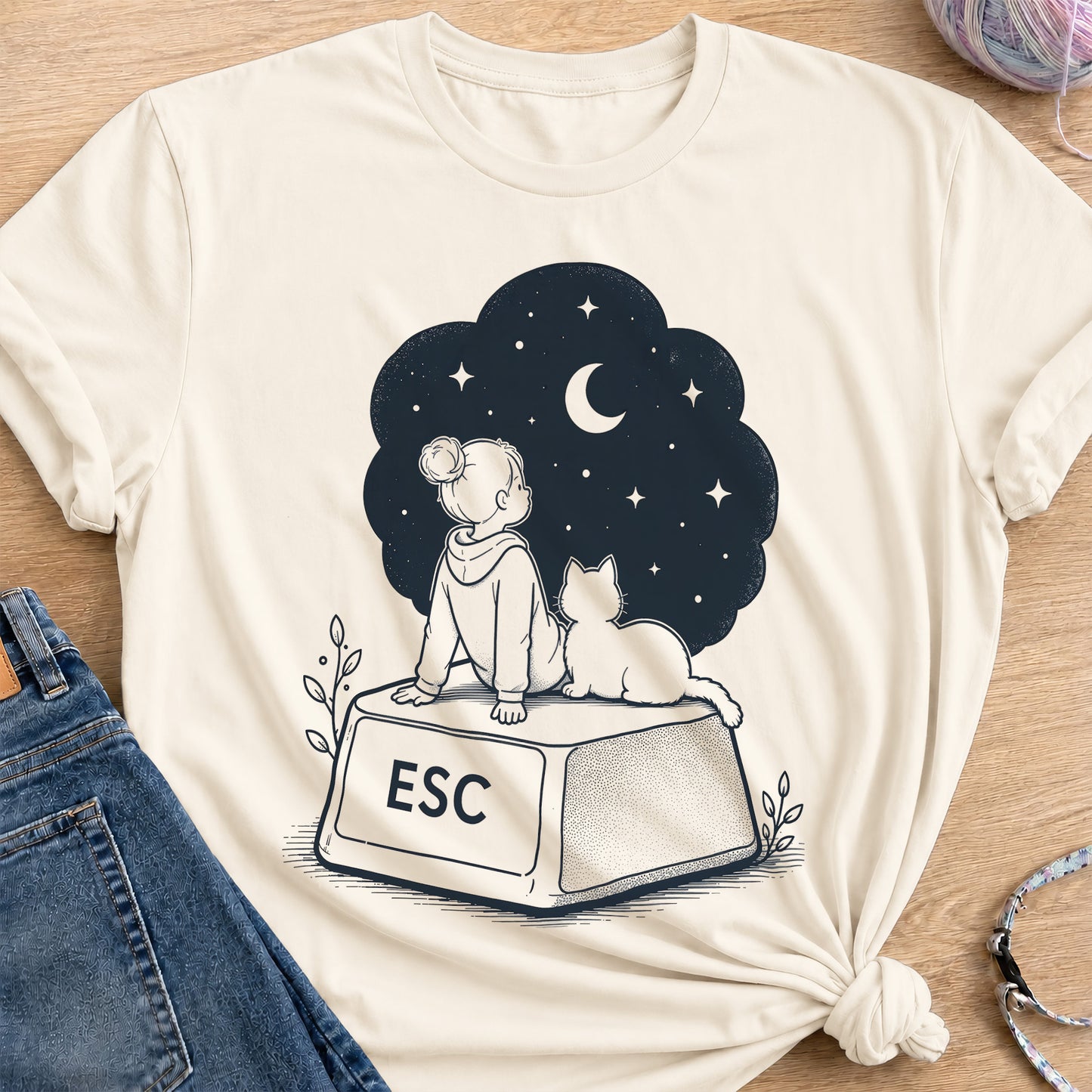 Escape Button T-Shirt — Natural