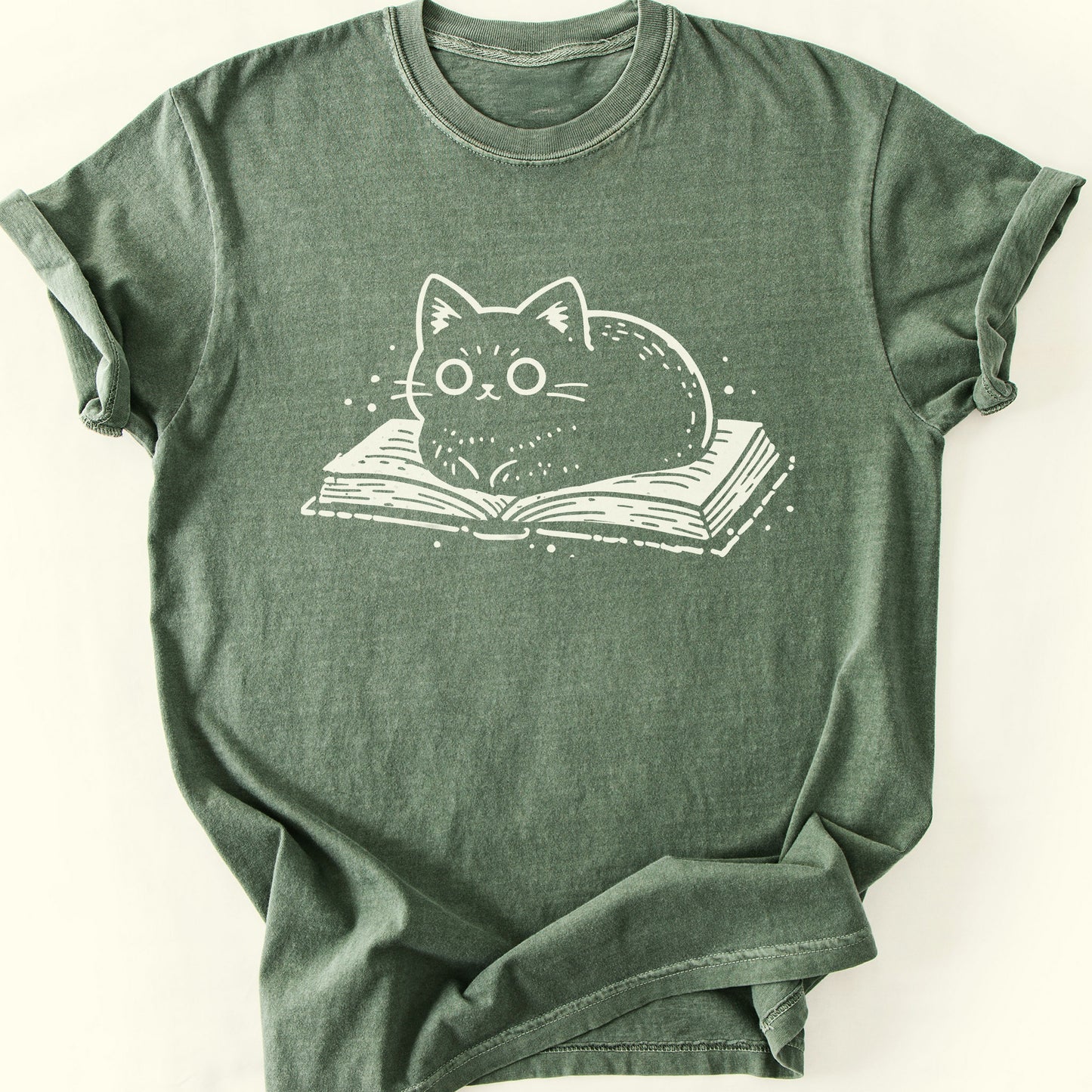 Cats and Books T-Shirt — Moss