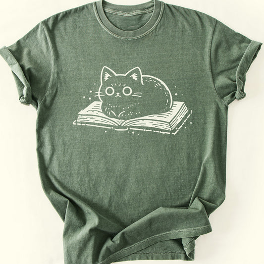 Cats and Books T-Shirt — Moss