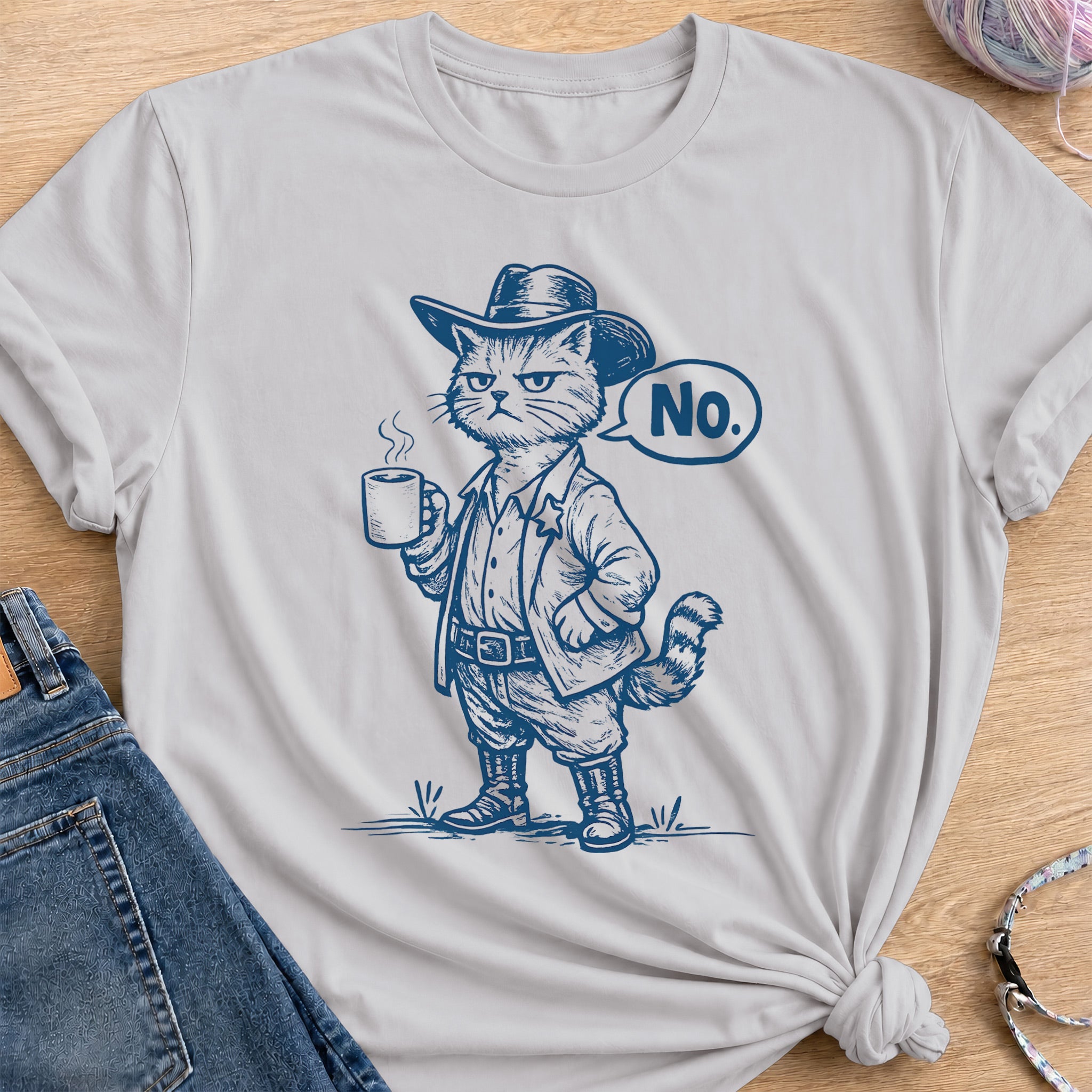 Cowboy Cat T-Shirt — Ice Grey