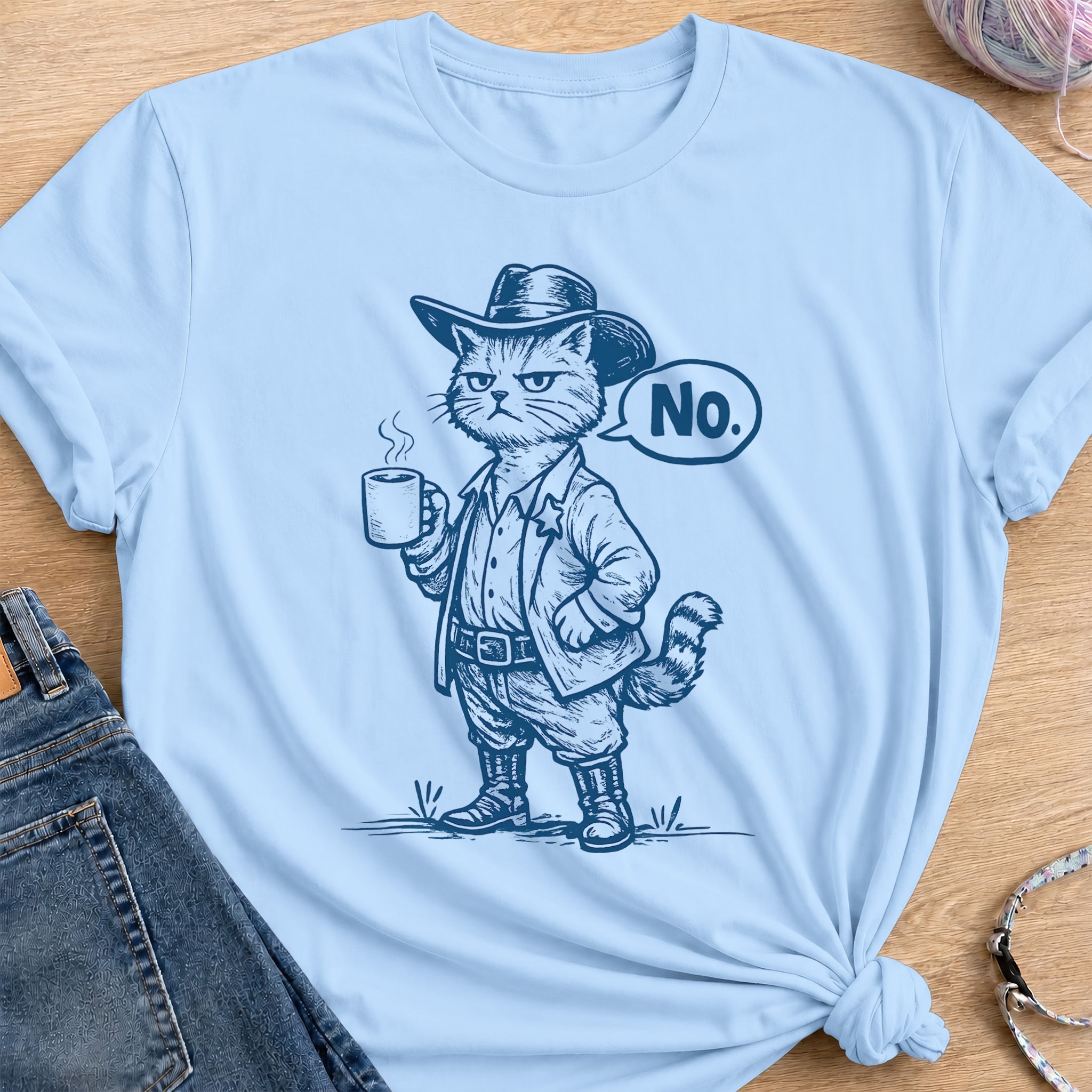 Cowboy Cat T-Shirt — Light Blue