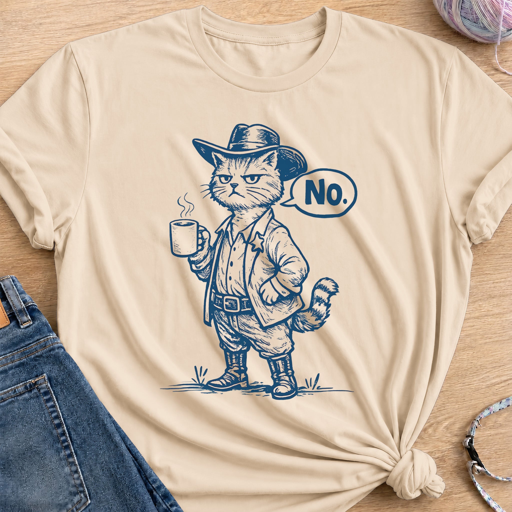 Cowboy Cat T-Shirt — Sand